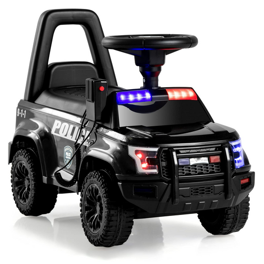 OLAKIDS Ride On Push Police Car, Toddler Foot-to-Floor Sliding Toy with Siren, Steering Wheel, Megaphone, Horn, Headlights, Under Seat Storage OLAKIDS