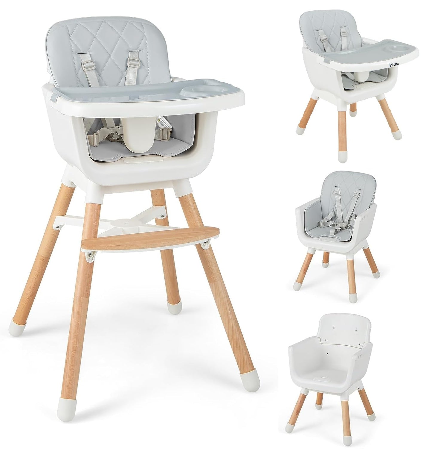 OLAKIDS Baby High Chair, 6 in 1 Convertible Wooden Highchair, Infant Feeding Chair