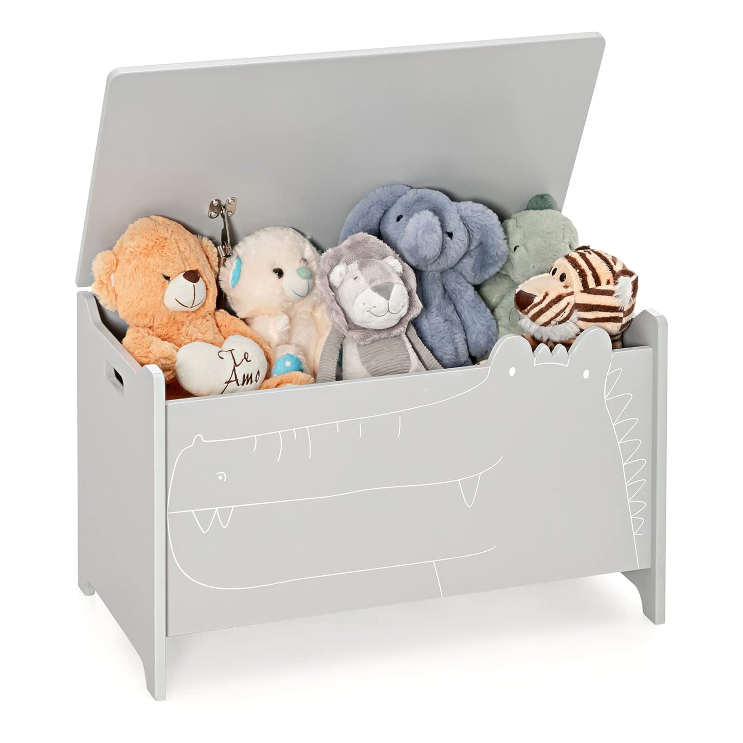 OLAKIDS Wooden Toy Chest , Wide Kids Toy Box Storage Space with Safety Hinge and Handles OLAKIDS