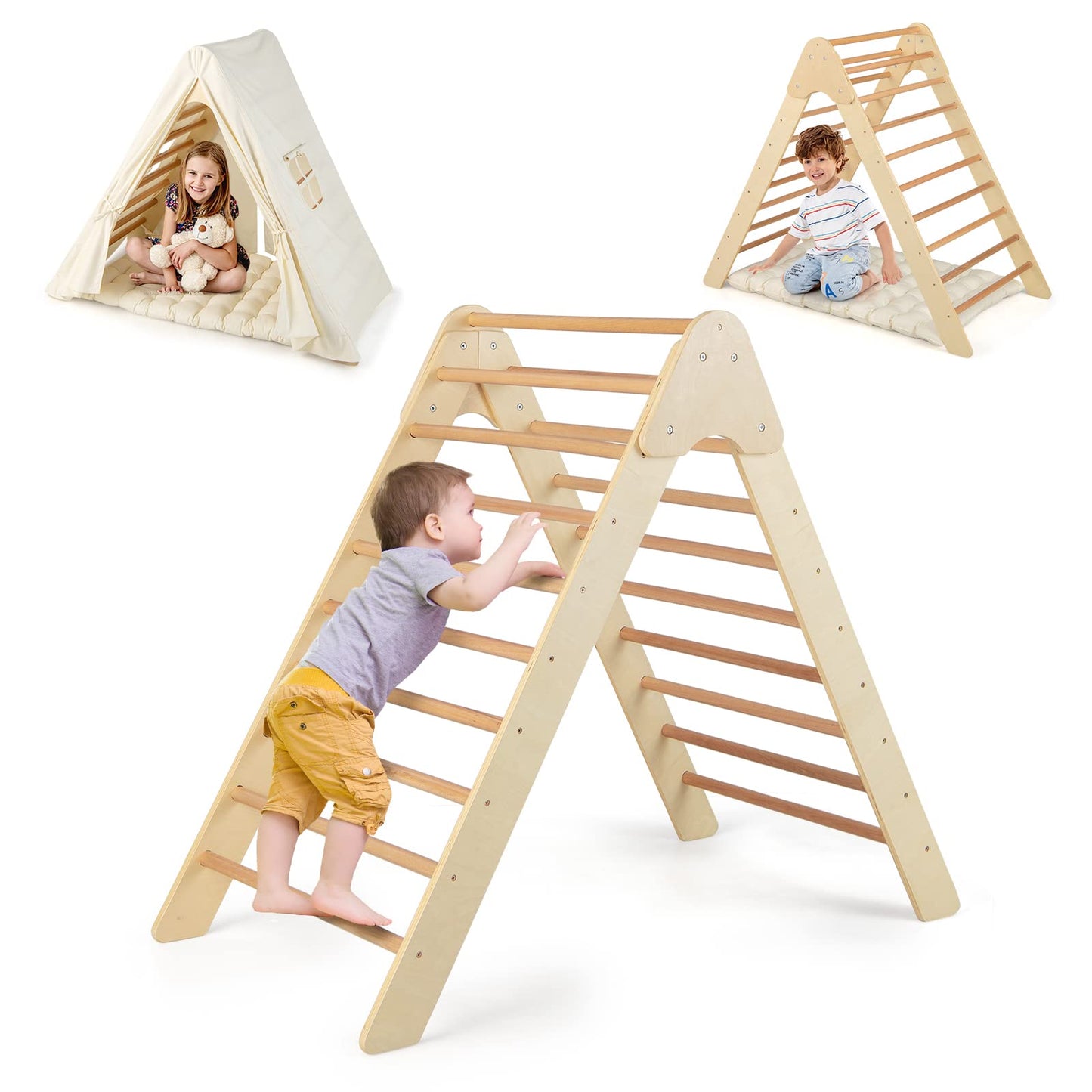 OLAKIDS Triangle Climber with Tent Cushion Pad, 3 in 1 Climbing Triangle LadderToys for Toddlers