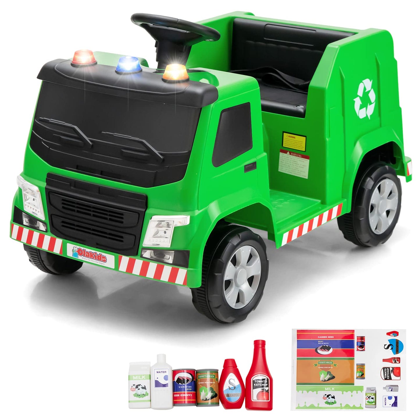 OLAKIDS Ride on Car, 6V Recycling Garbage Truck Electric Vehicle with Music, Horn, Warning Lights