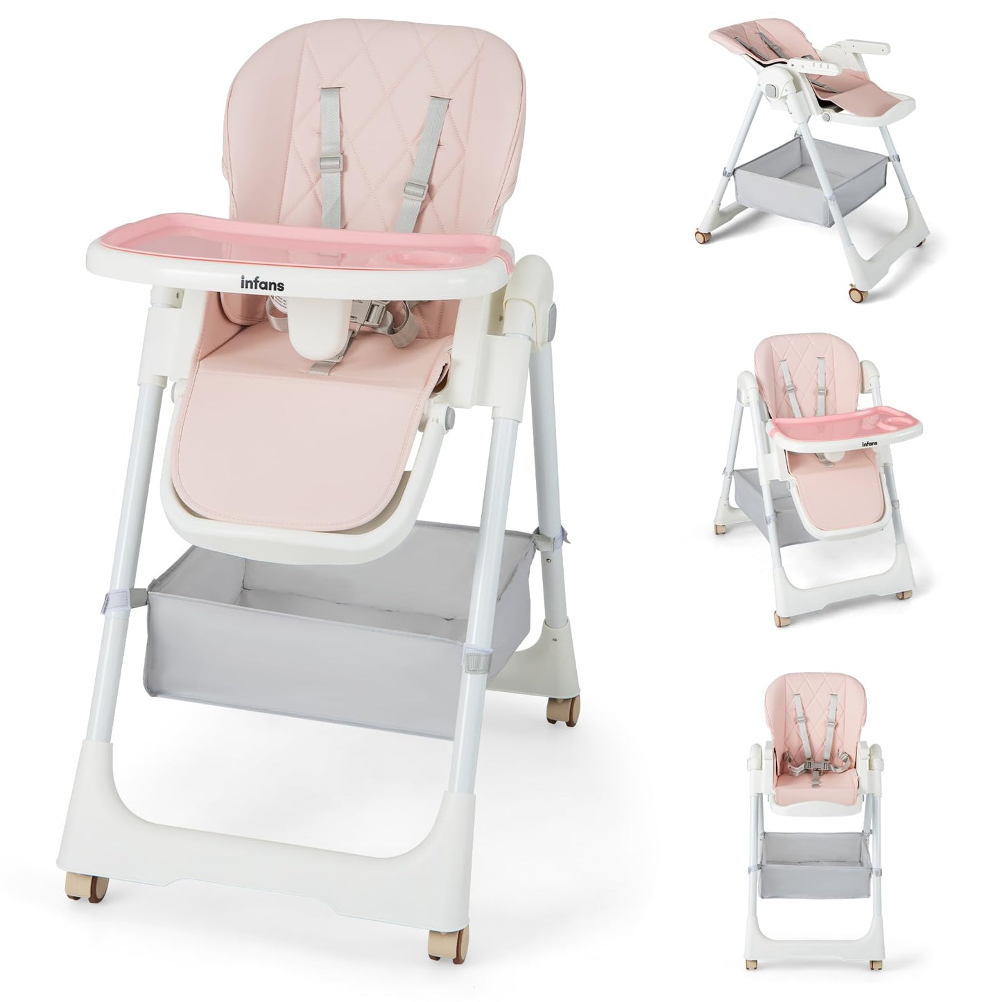 OLAKIDS Baby High Chair, Quick Folding Portable Highchair for Toddlers with Large Storage Basket