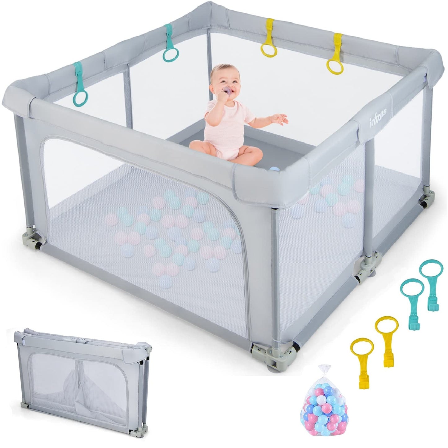 OLAKIDS Baby Playpen, 50’’x50’â€?Foldable Large Baby Playard, Indoor Outdoor Kids Activity Center Baby Fence