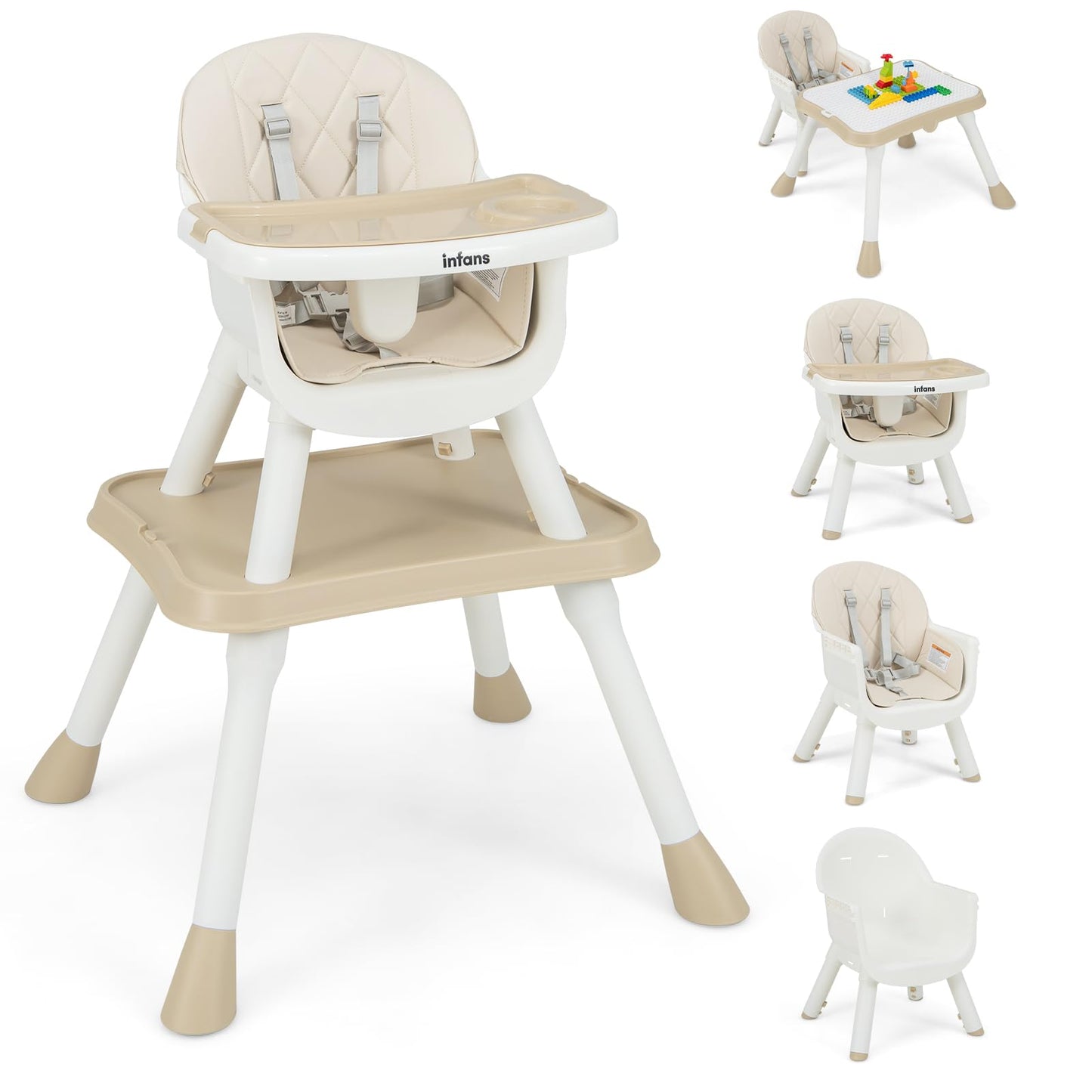 OLAKIDS 6 in 1 Baby High Chair, Convertible Highchair for Babies and Toddlers, Building Block Table
