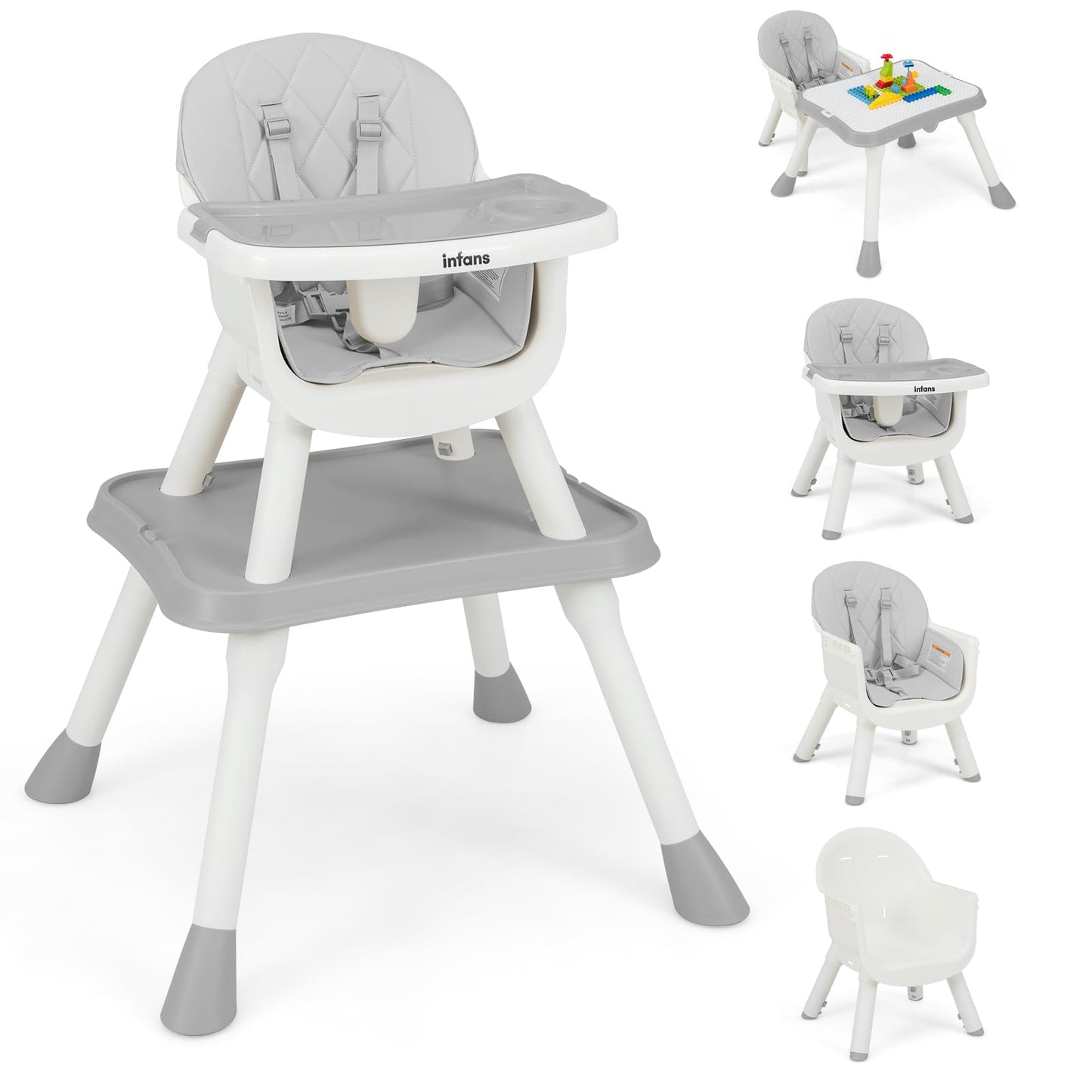 OLAKIDS 6 in 1 Baby High Chair, Convertible Highchair for Babies and Toddlers, Building Block Table