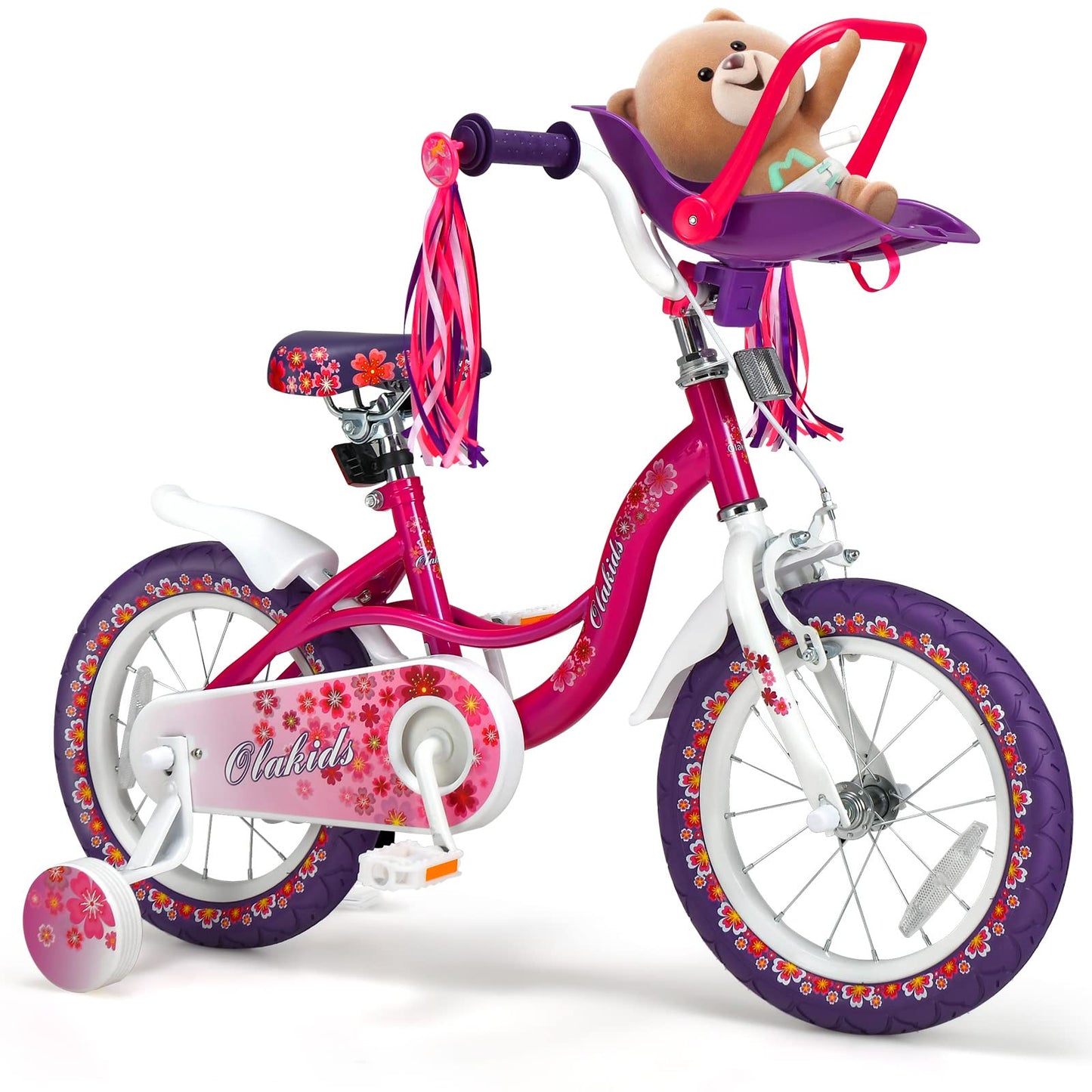 OLAKIDS Kids Bike for Girls, 14 16 Inch Children's Bicycle with Removable Training Wheels and Doll Seat