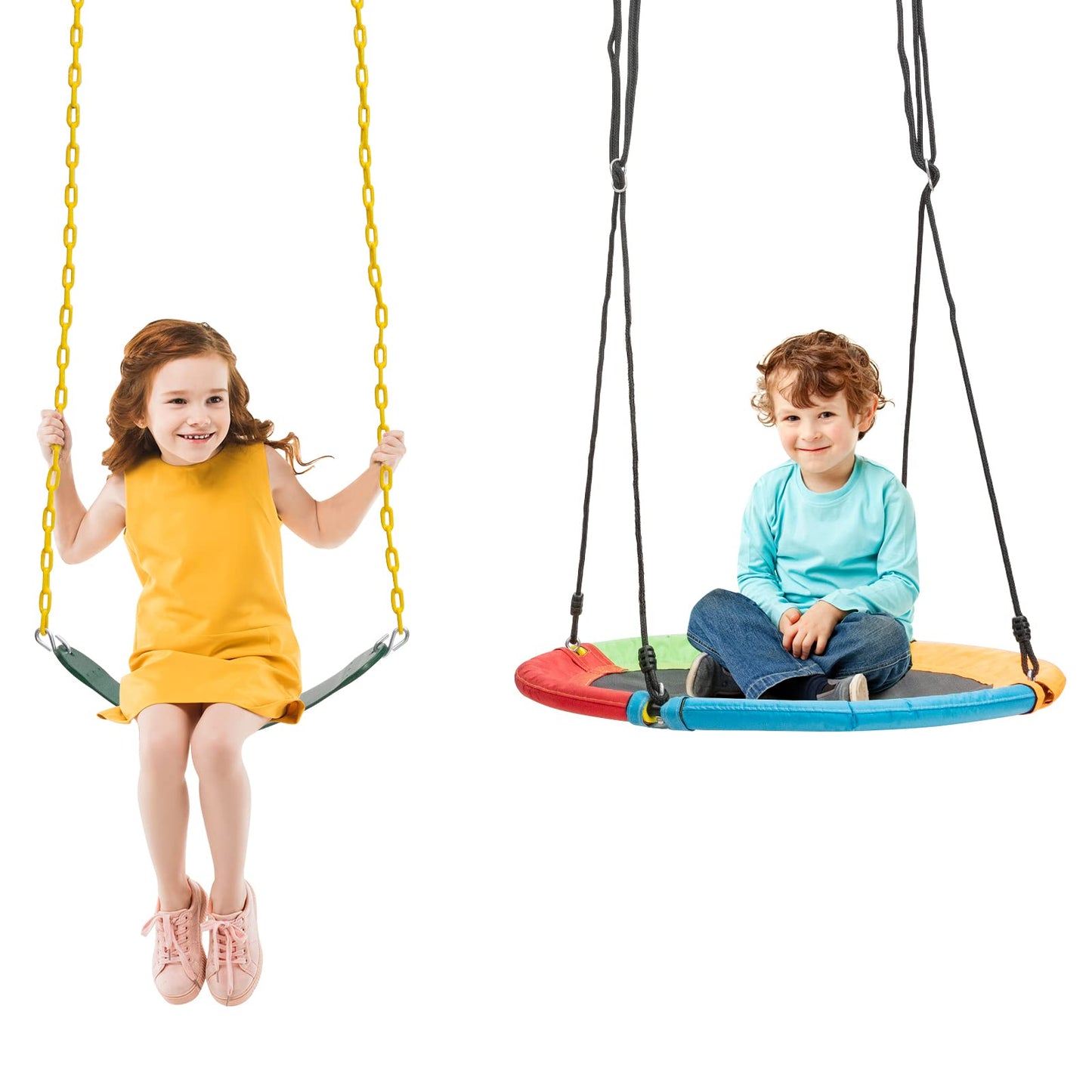 Kids Toddler Toy Adjustable Saucer Swing and Heavy Duty Belt Swing Seat for Indoor Outdoor Activity OLAKIDS