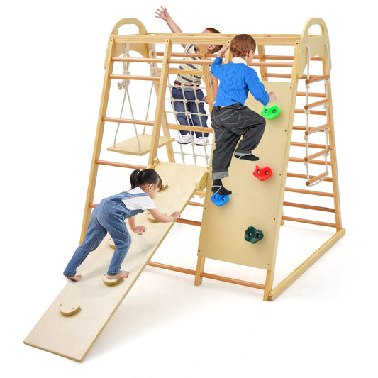 OLAKIDS 8 in 1 Climbing Toys for Toddlers, Kids Wood Montessori Climber Playset, Indoor Playground Jungle Gym