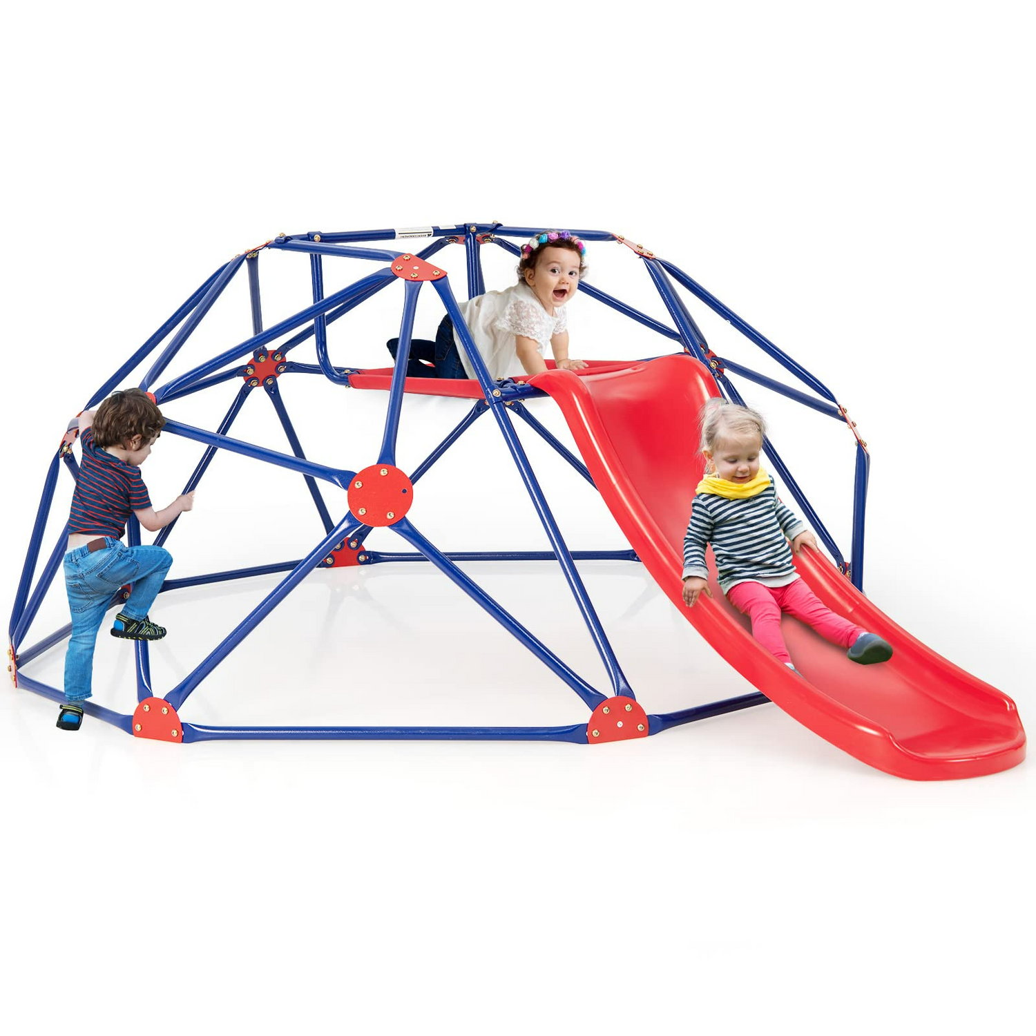 OLAKIDS Climbing Dome, Kids Outdoor Jungle Gym Geodesic Climber Toy with Slide, Steel Frame, Playground Backyard Climb Structure Play Center Equipment OLAKIDS