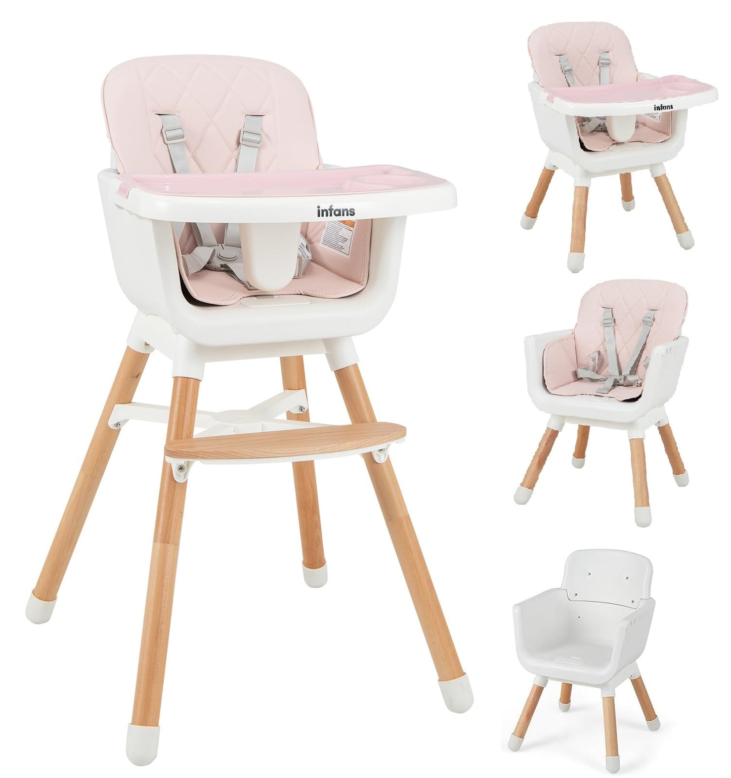 OLAKIDS Baby High Chair, 6 in 1 Convertible Wooden Highchair, Infant Feeding Chair