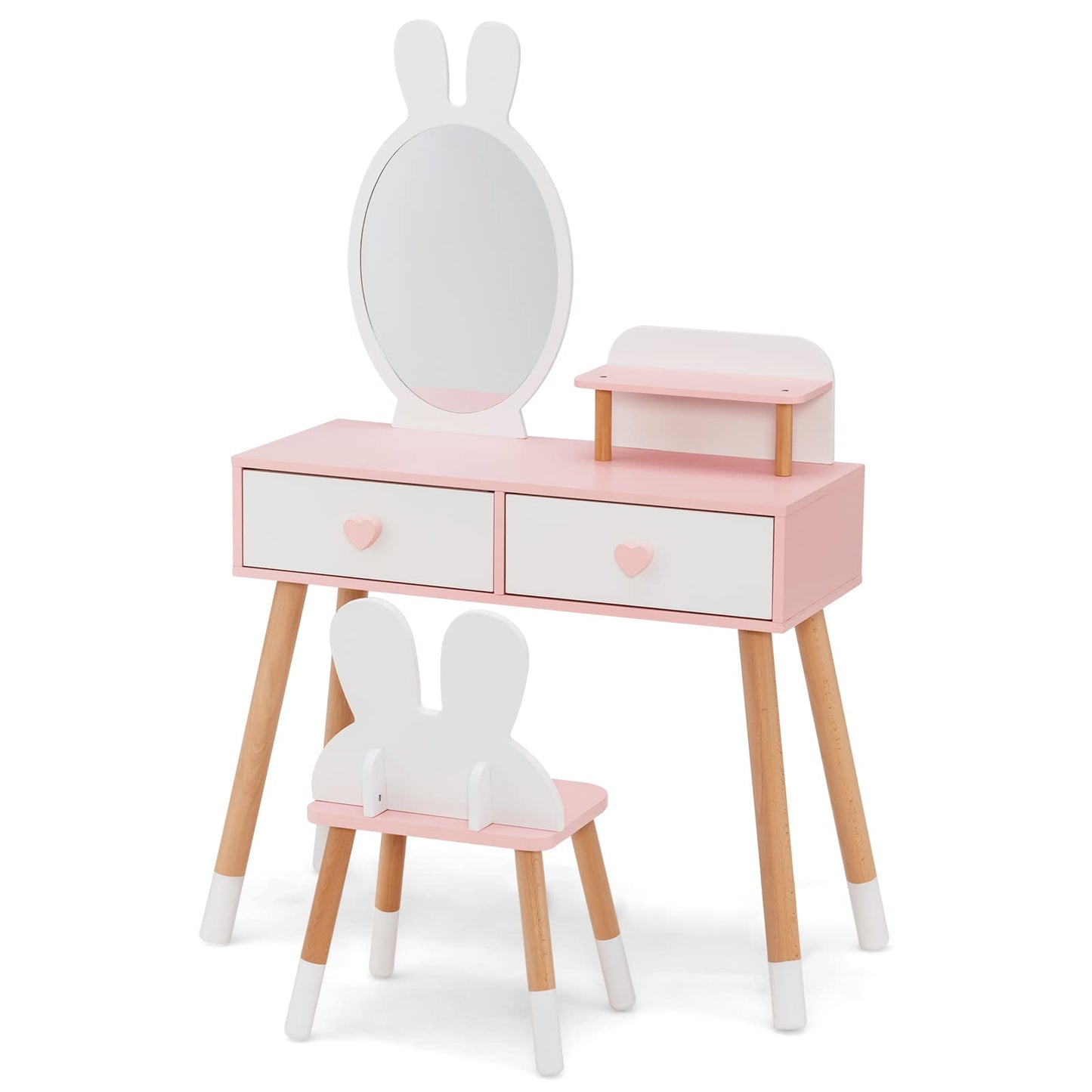 OLAKIDS Kids Vanity Set, 2 in 1 Wooden Princess Makeup Table and Chair with Mirror OLAKIDS