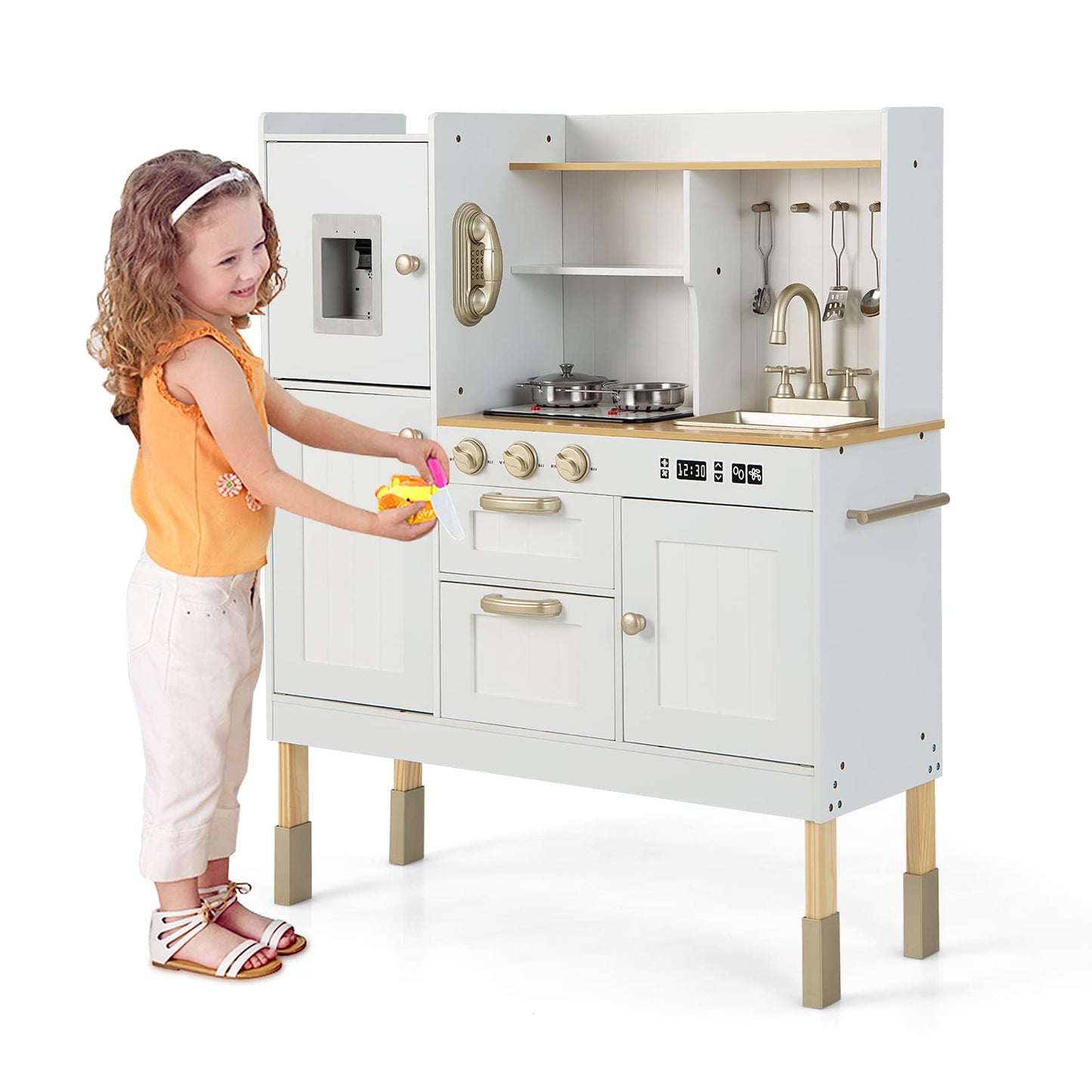 Toddler Wooden Pretend Cooking Set with Realistic Light & Sound OLAKIDS