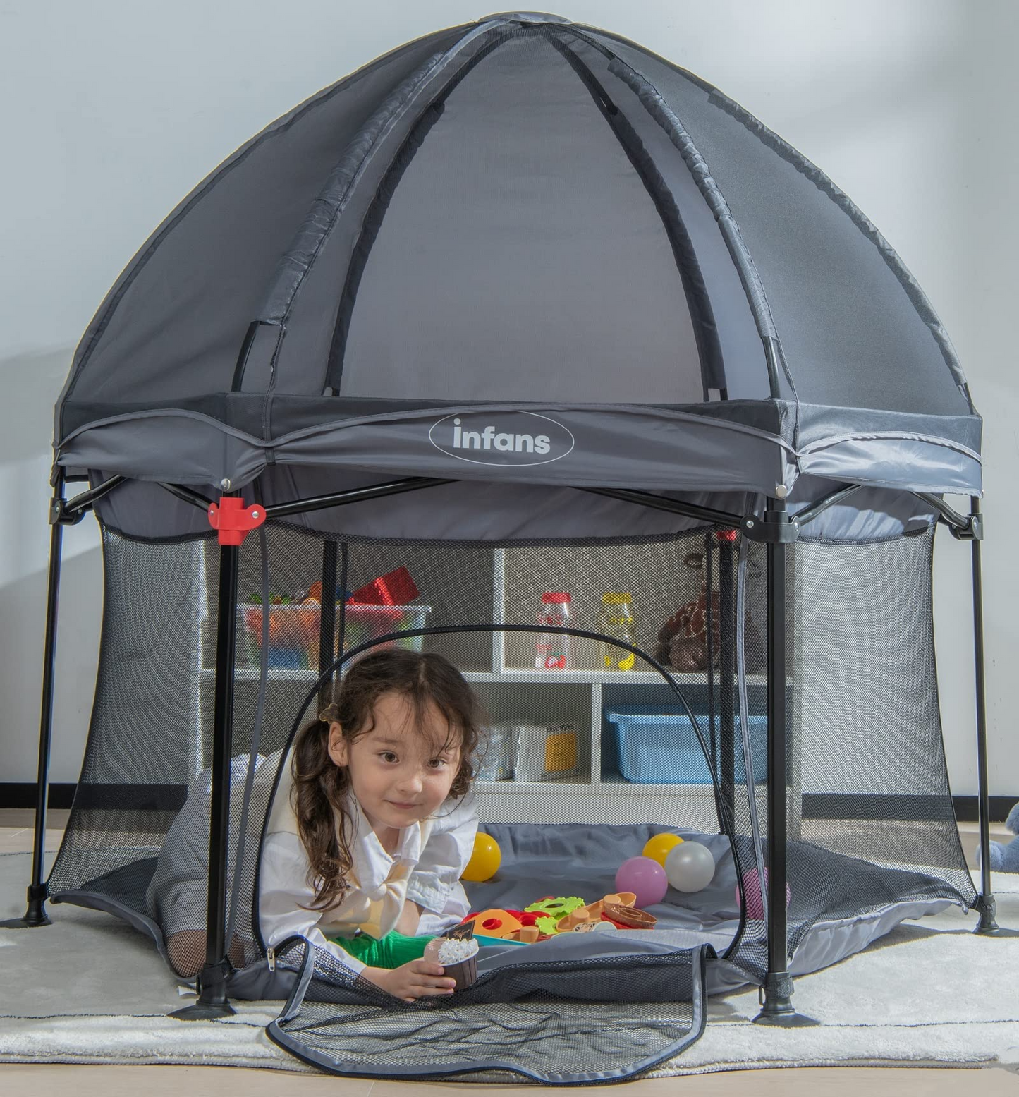 Portable Foldable 53" Baby Playpen with Mesh & UV Canopy OLAKIDS