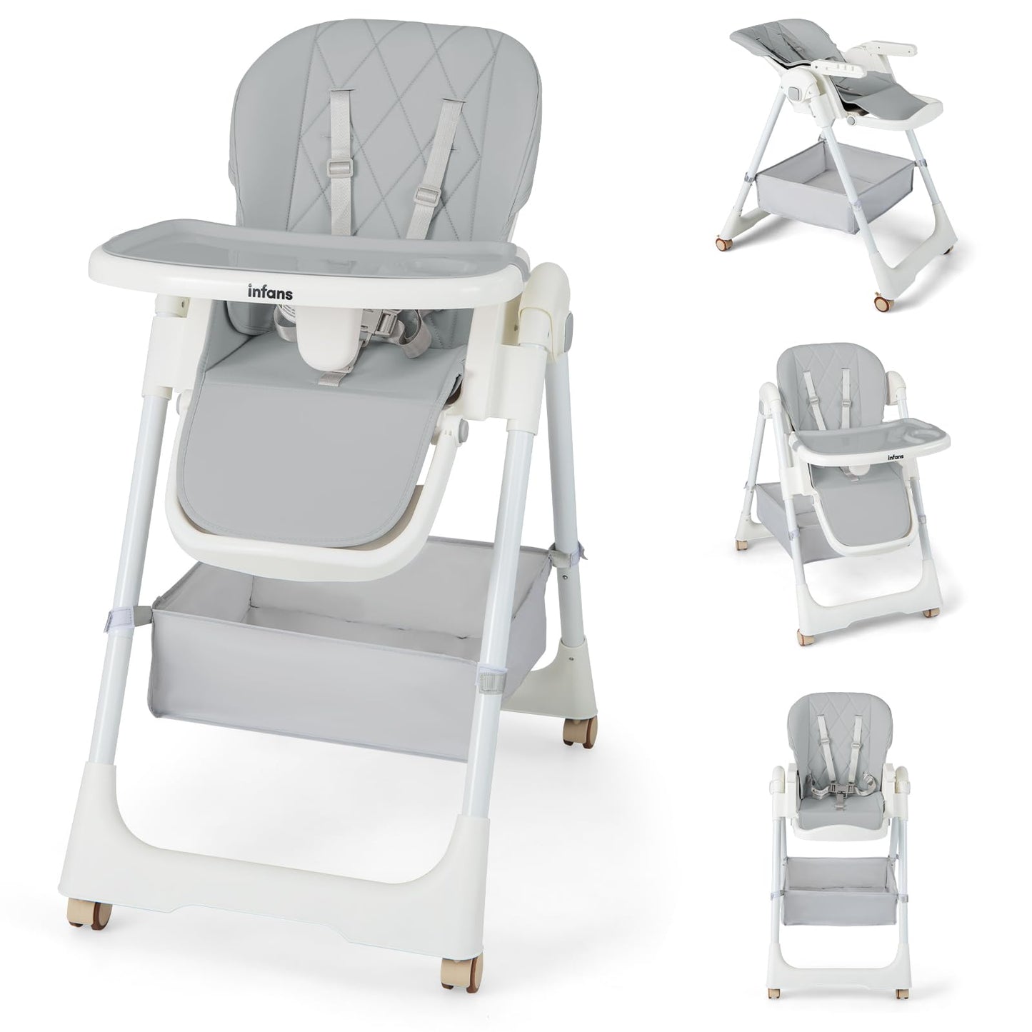 OLAKIDS Baby High Chair, Quick Folding Portable Highchair for Toddlers with Large Storage Basket