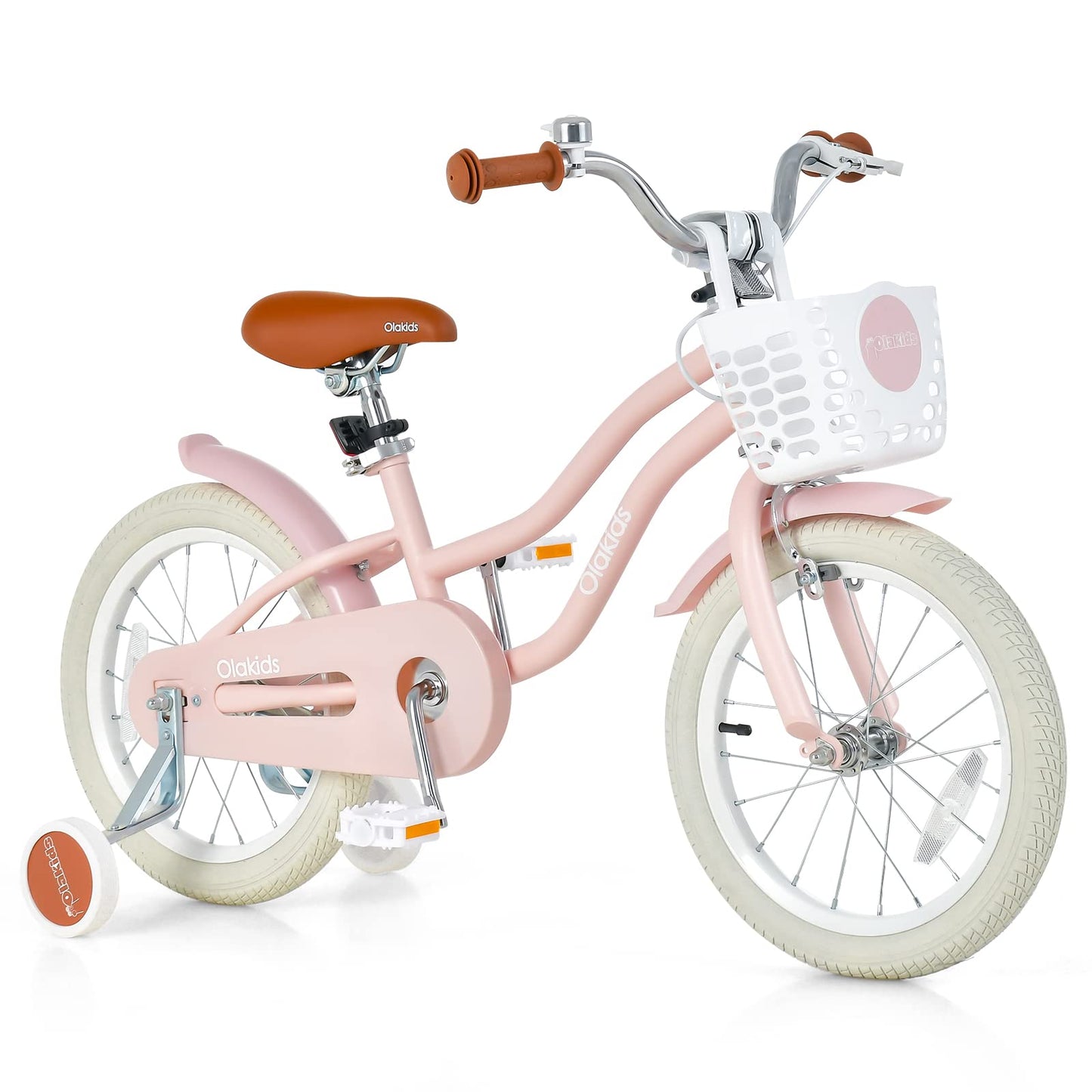 OLAKIDS Kids Bike for Girls, 12 14 16 Inch Children's Bicycle with Removable Basket and Training Wheels, Safety Bell