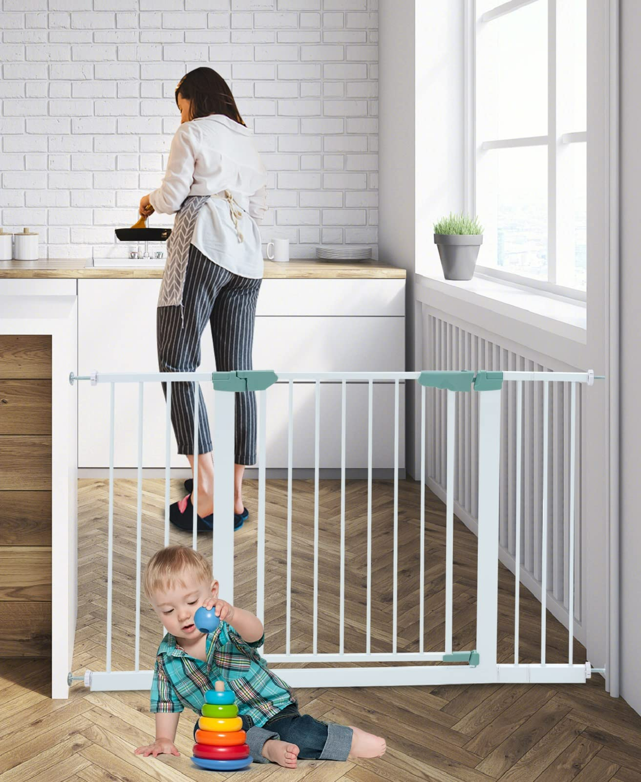 OLAKIDS Baby Gate 27.5’â€?47’â€? Auto Close Safety Banister for Kids and Pets, Easy Step Extra Wide Tall Child Dog Gates OLAKIDS