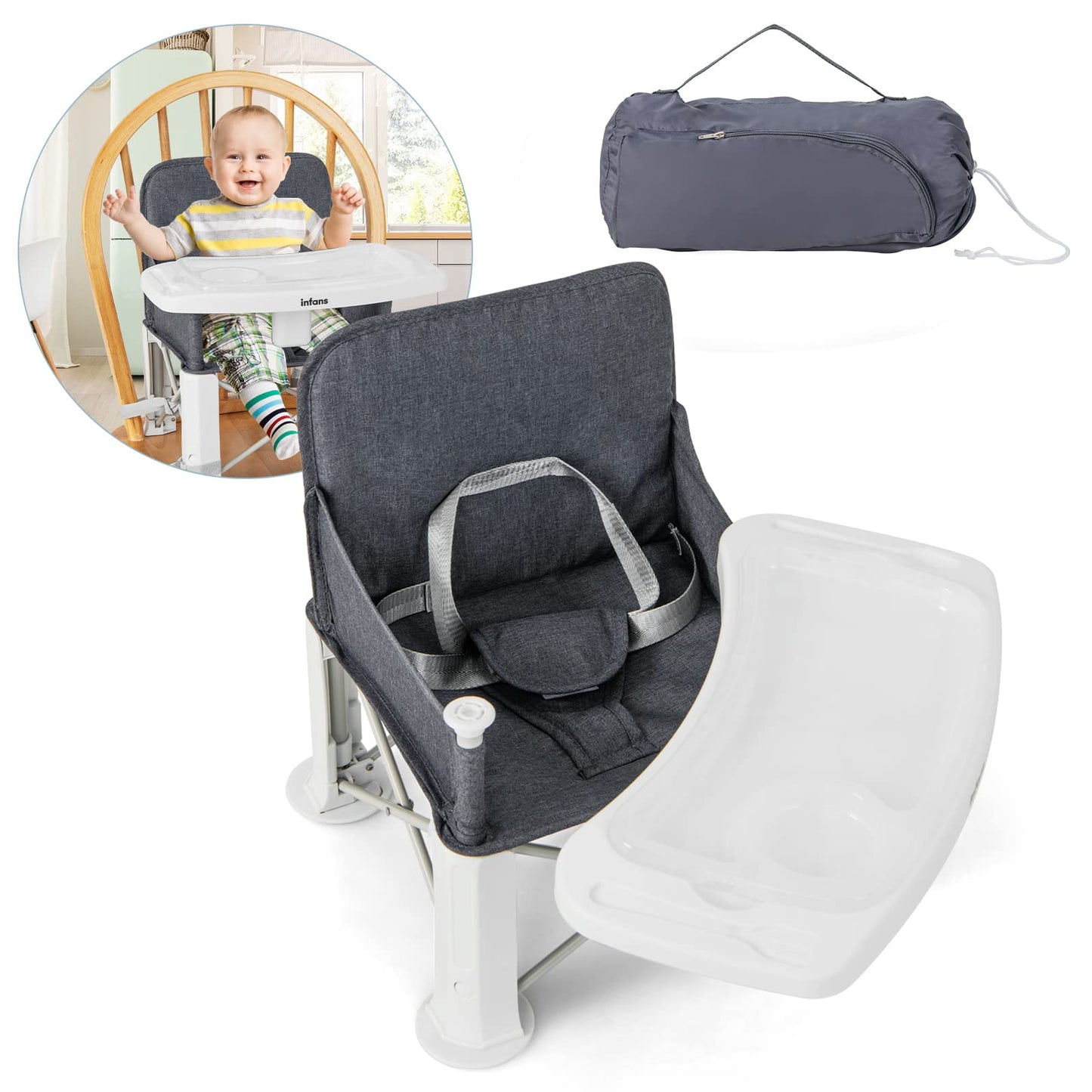 OLAKIDS Baby Travel Booster Seat, Folding Portable Sit Up Chair for Dining Table
