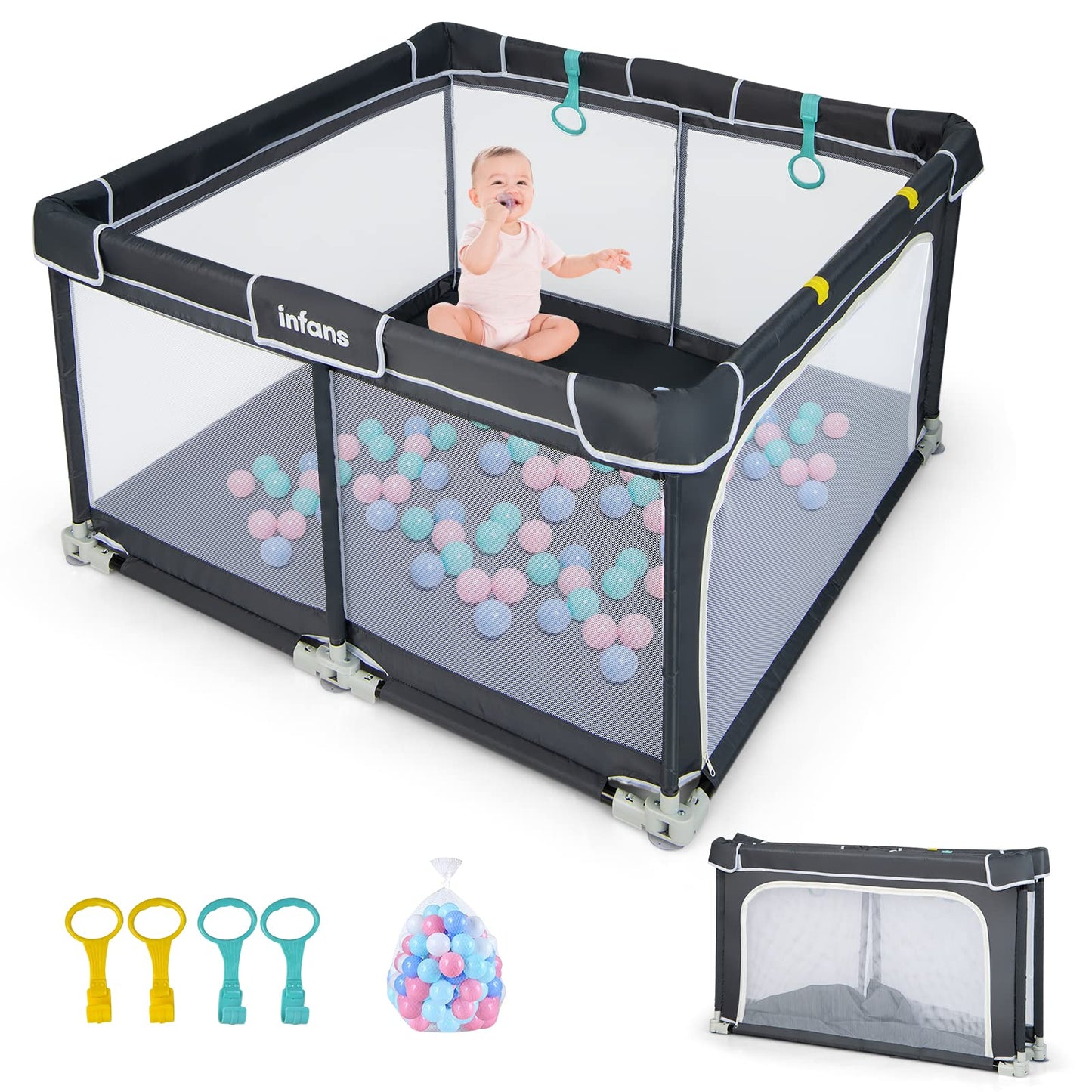 OLAKIDS Baby Playpen, 50’’x50’â€?Foldable Large Baby Playard, Indoor Outdoor Kids Activity Center Baby Fence