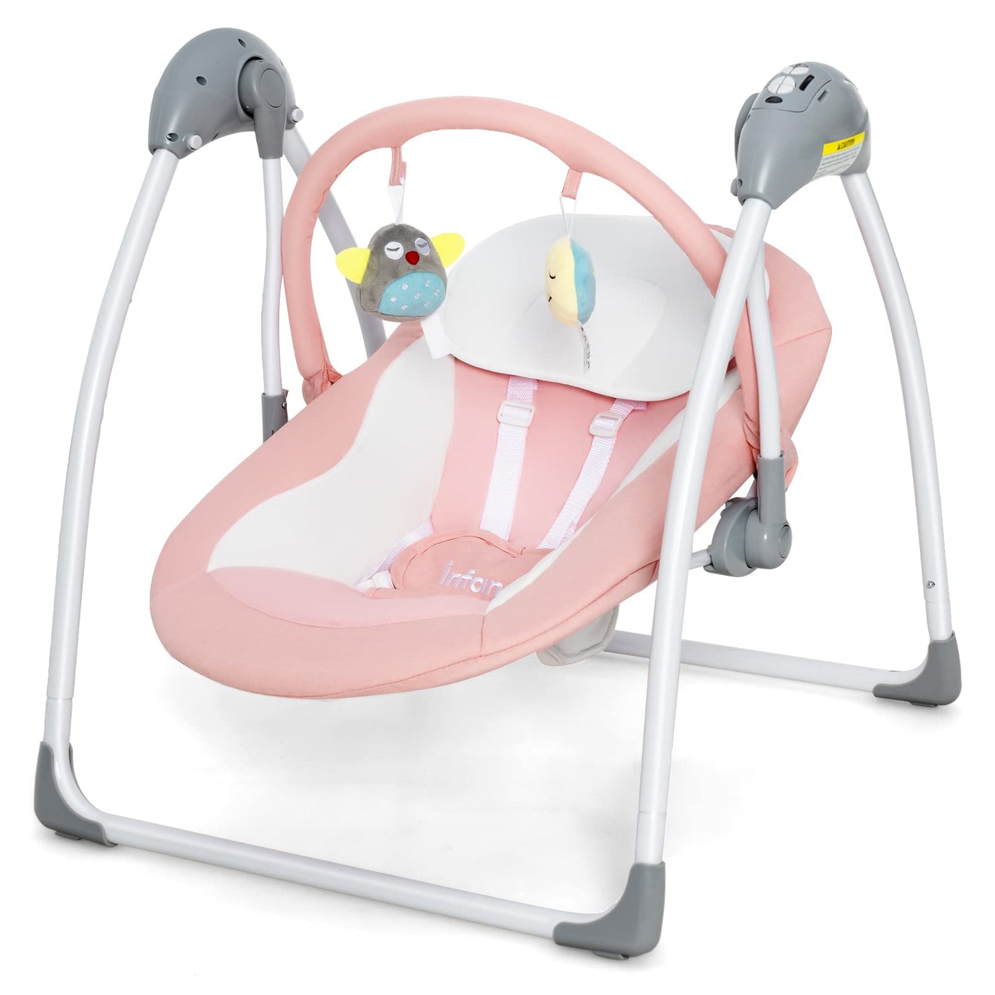 OLAKIDS Baby Swing for Infants, Compact Portable Baby Electric Rocker for Newborn with 5 Speed Natural Sway Music Timing 2 Toys Remote Control, Easy Fold, 0-6 Months Boy Girl (Grey) OLAKIDS