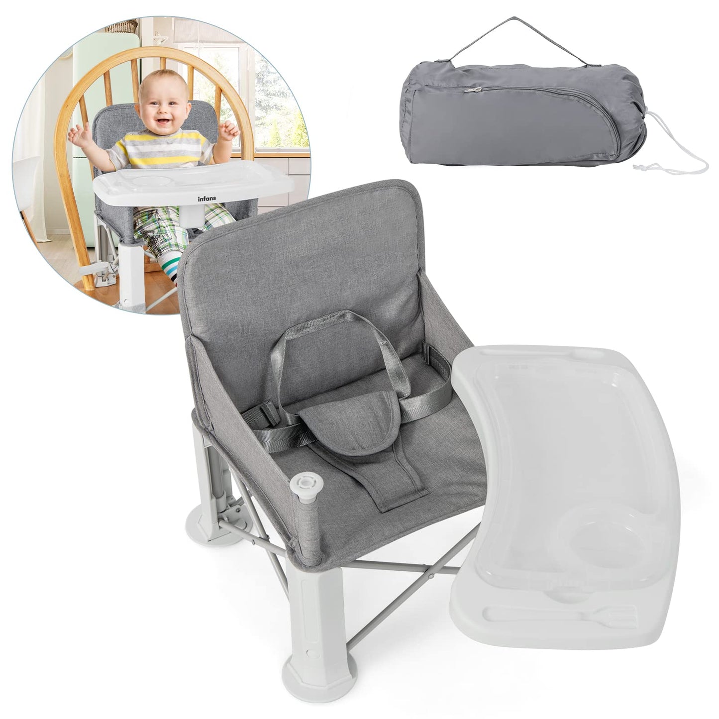 OLAKIDS Baby Travel Booster Seat, Folding Portable Sit Up Chair for Dining Table