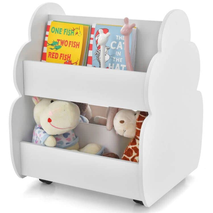 OLAKIDS Kids Bookshelf with Wheels, Wooden Bookcase Toy Storage Cabinet Organizer Holder