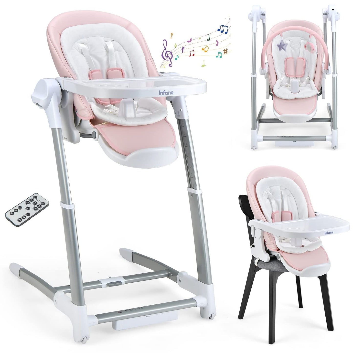 OLAKIDS 3 in 1 Baby High Chair, Electric Baby Swing, Infant Dining Booster Seat, Multifunction Highchair for Toddlers
