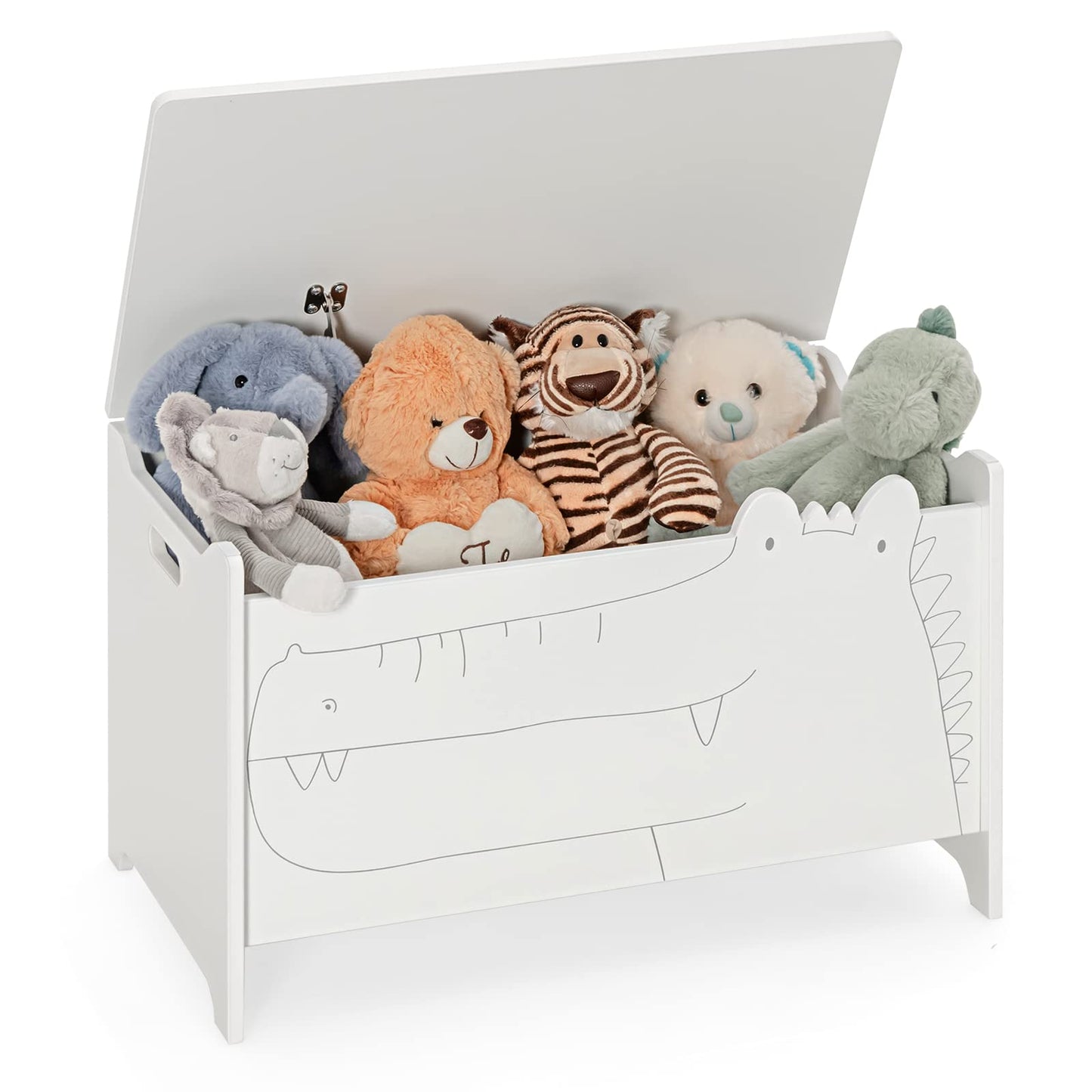 OLAKIDS Wooden Toy Chest , Wide Kids Toy Box Storage Space with Safety Hinge and Handles OLAKIDS