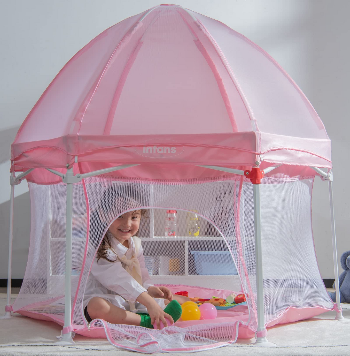Portable Foldable 53" Baby Playpen with Mesh & UV Canopy OLAKIDS