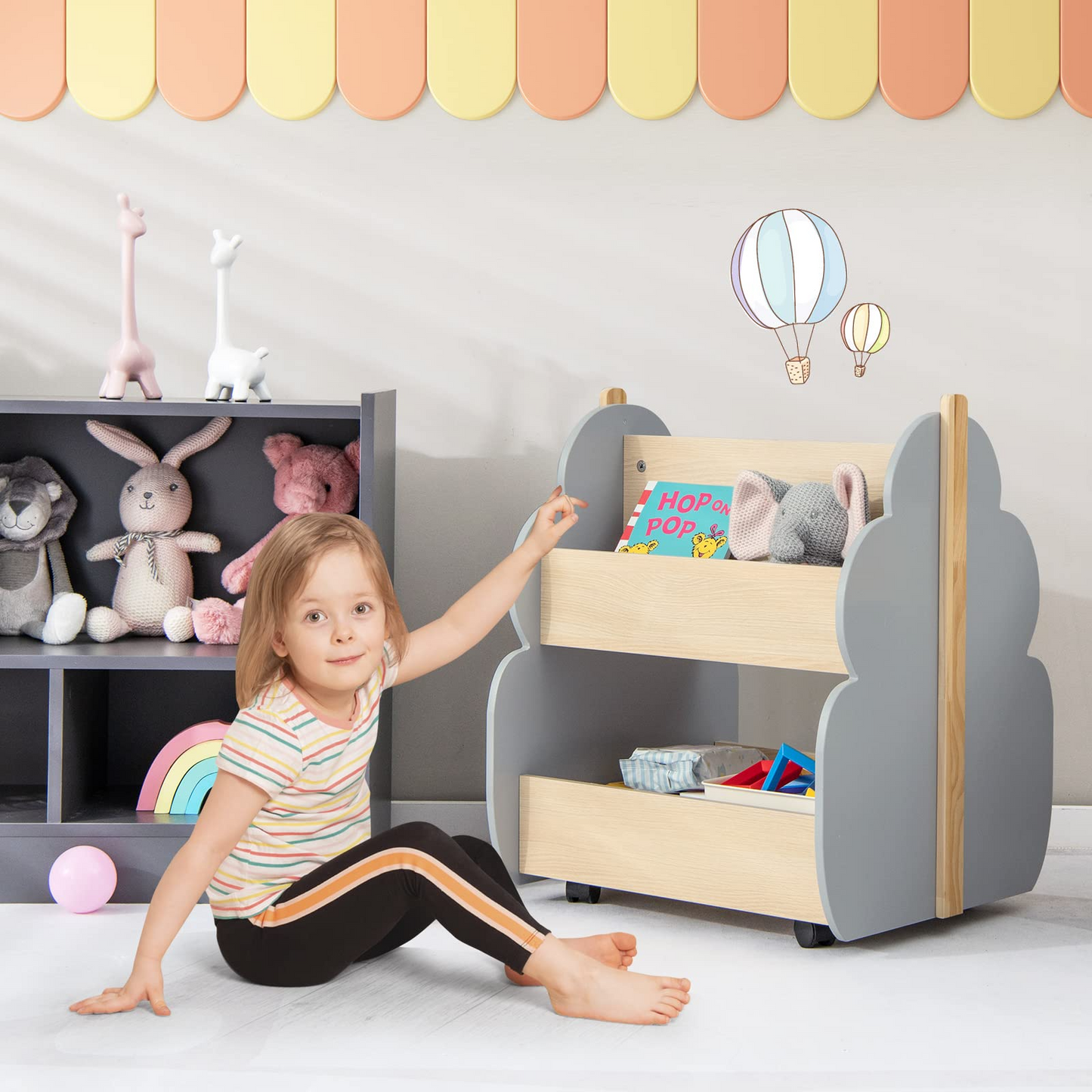 OLAKIDS Kids Bookshelf with Wheels, Wooden Bookcase Toy Storage Cabinet Organizer Holder OLAKIDS