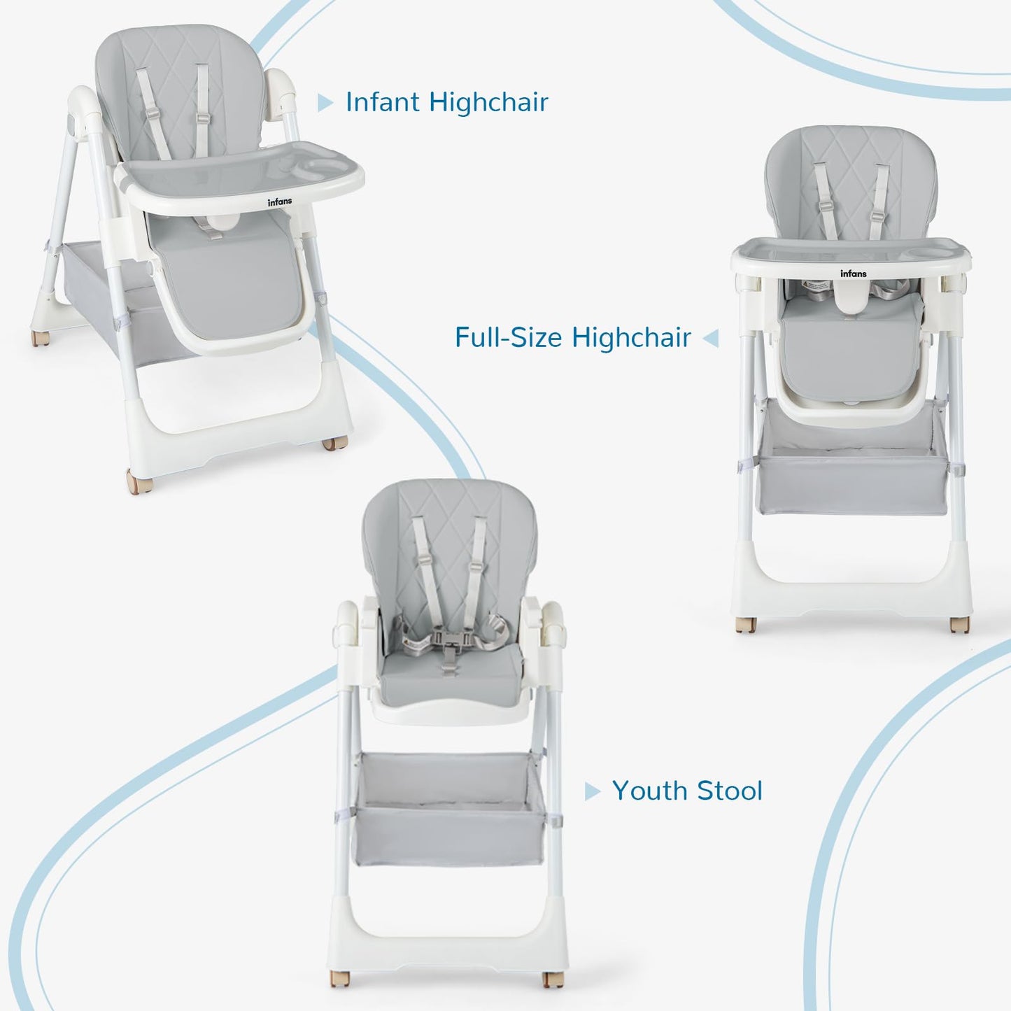 OLAKIDS Baby High Chair, Quick Folding Portable Highchair for Toddlers with Large Storage Basket