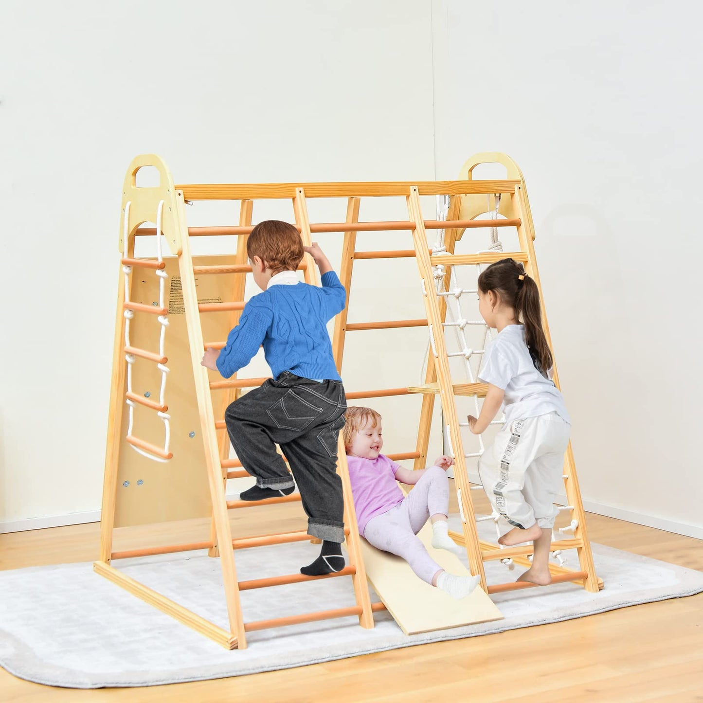 OLAKIDS 8 in 1 Climbing Toys for Toddlers, Kids Wood Montessori Climber Playset, Indoor Playground Jungle Gym