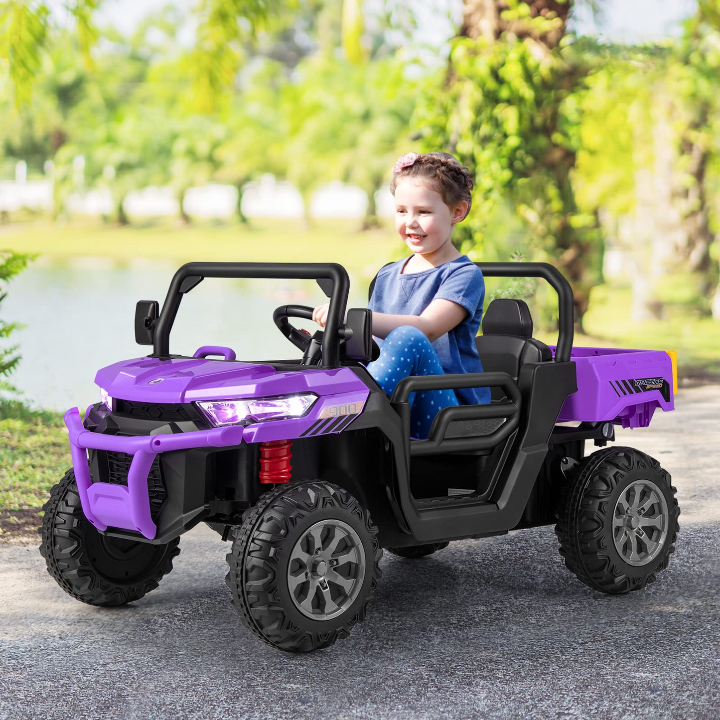 12V Electric Vehicle Dump Truck with Remote Control, Dump Bed and Extra Shovel OLAKIDS