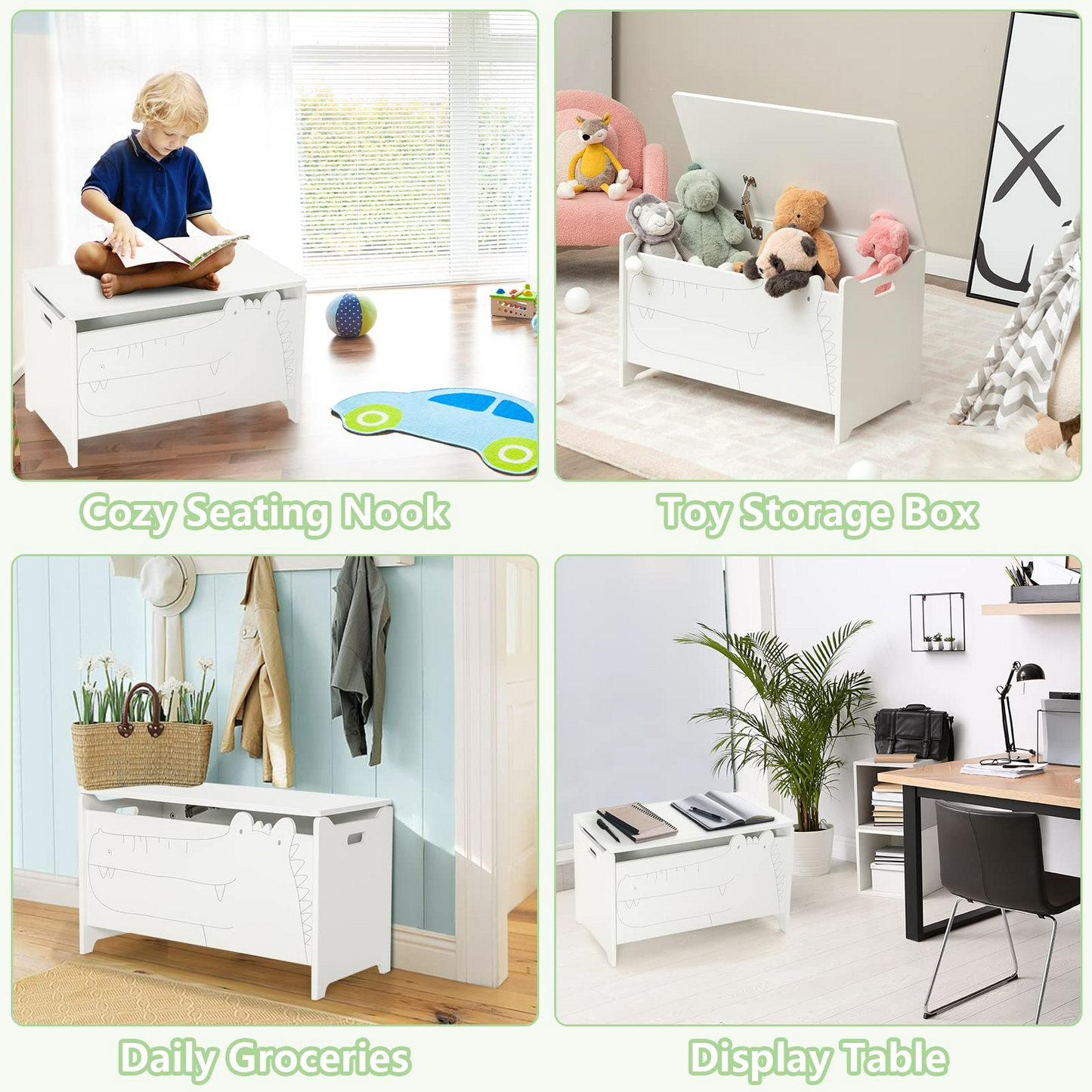 OLAKIDS Wooden Toy Chest , Wide Kids Toy Box Storage Space with Safety Hinge and Handles OLAKIDS