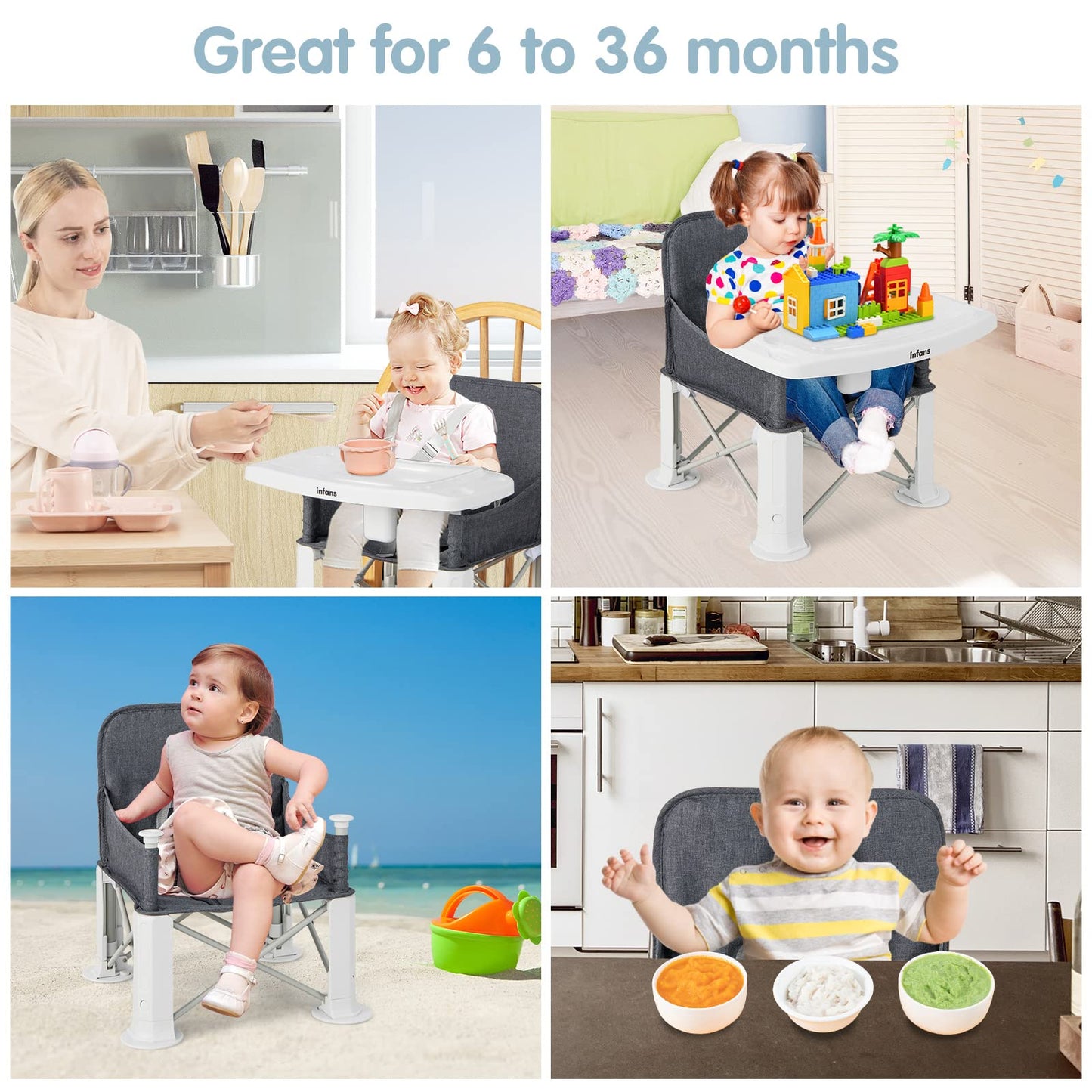 OLAKIDS Baby Travel Booster Seat, Folding Portable Sit Up Chair for Dining Table