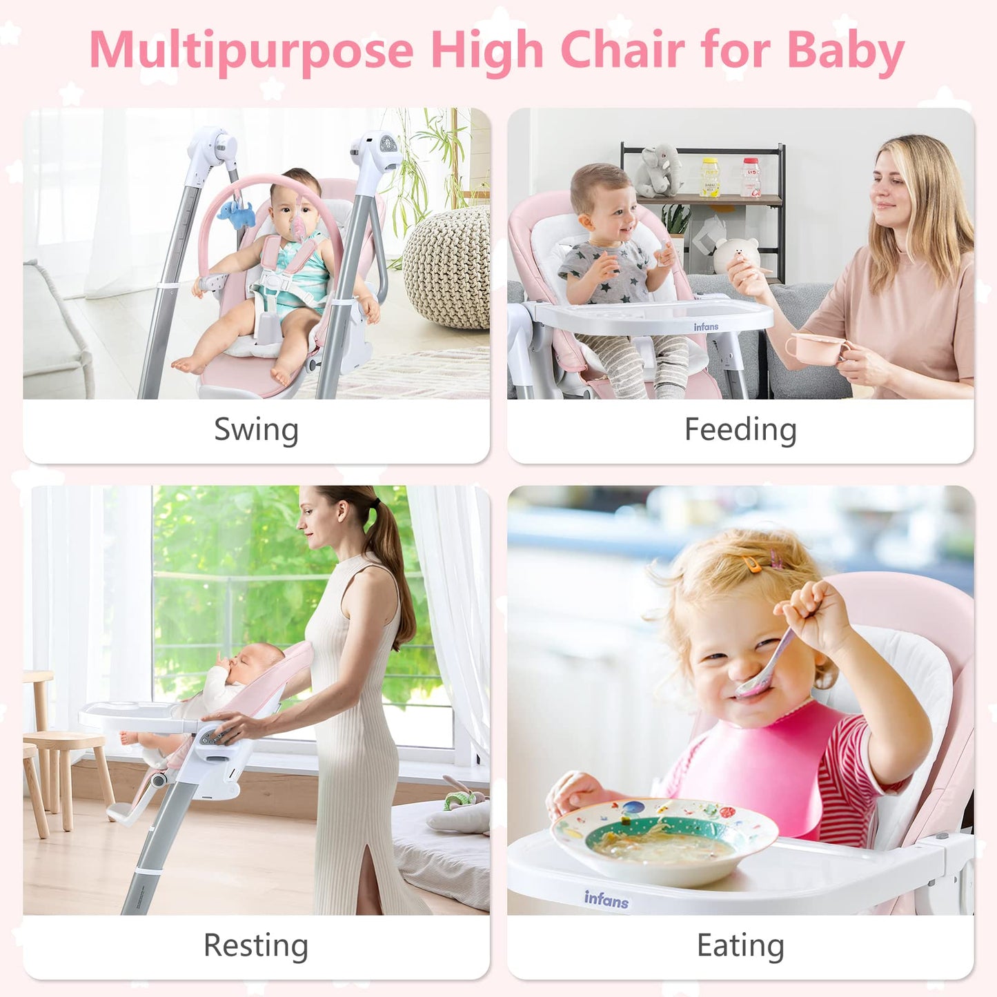 OLAKIDS 3 in 1 Baby High Chair, Electric Baby Swing, Infant Dining Booster Seat, Multifunction Highchair for Toddlers