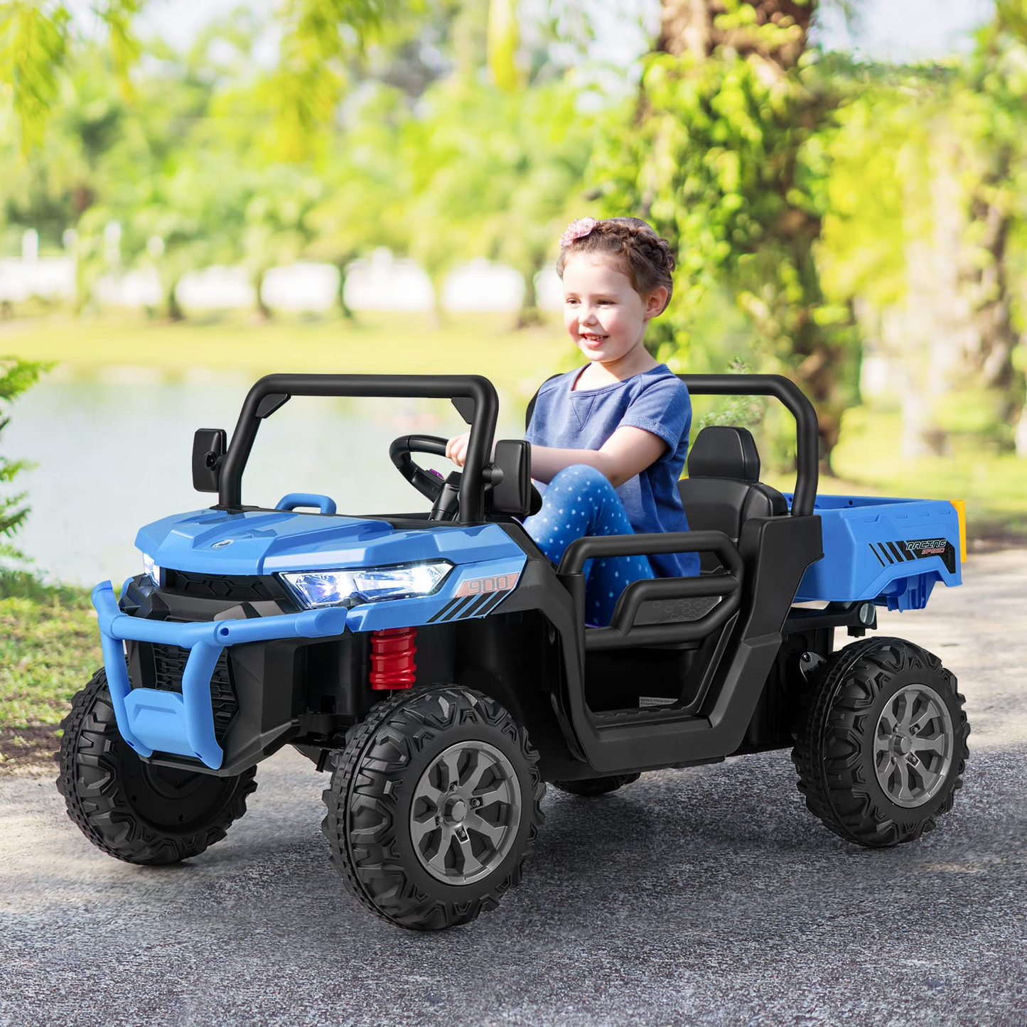 12V Electric Vehicle Dump Truck with Remote Control, Dump Bed and Extra Shovel OLAKIDS