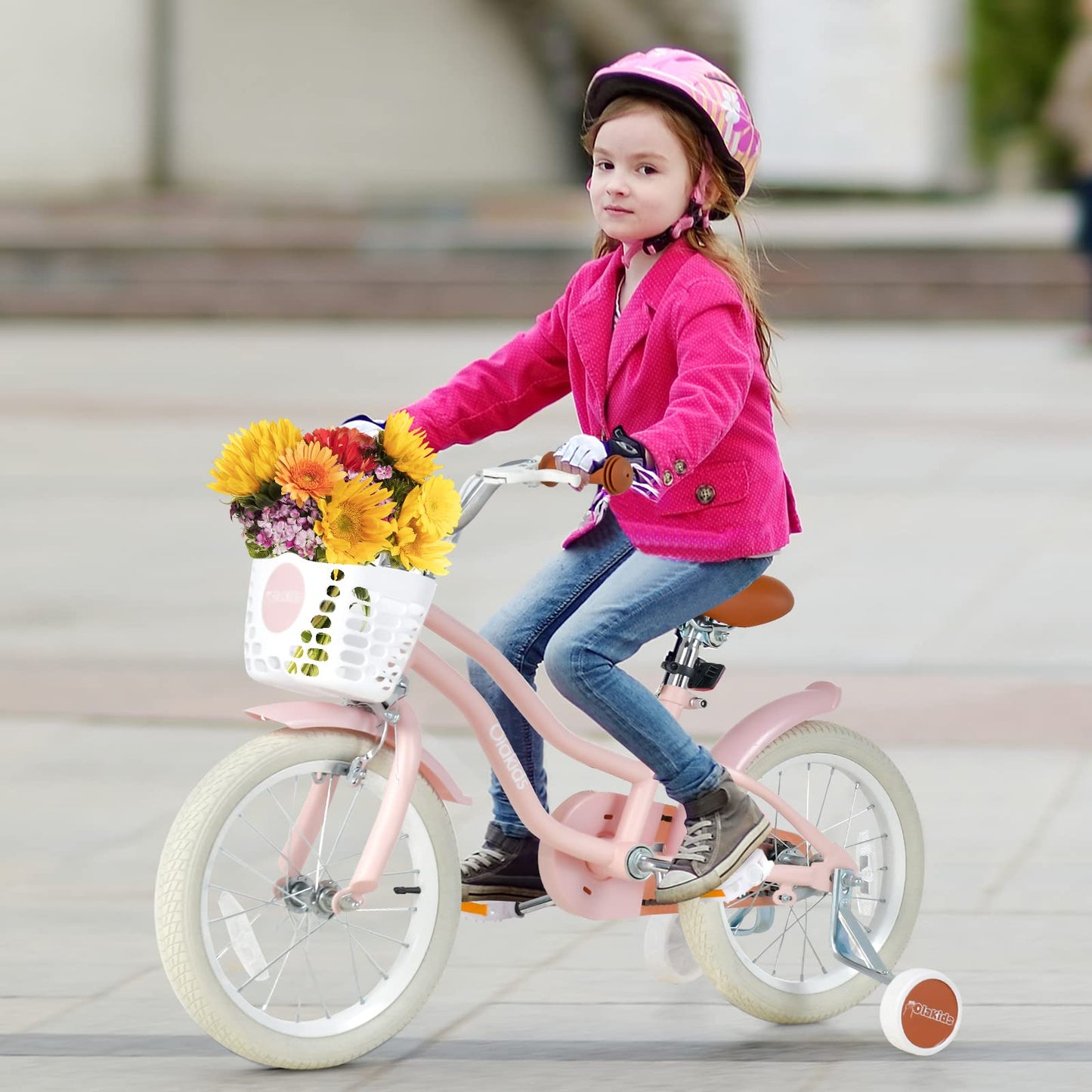 OLAKIDS Kids Bike for Girls, 12 14 16 Inch Children's Bicycle with Removable Basket and Training Wheels, Safety Bell