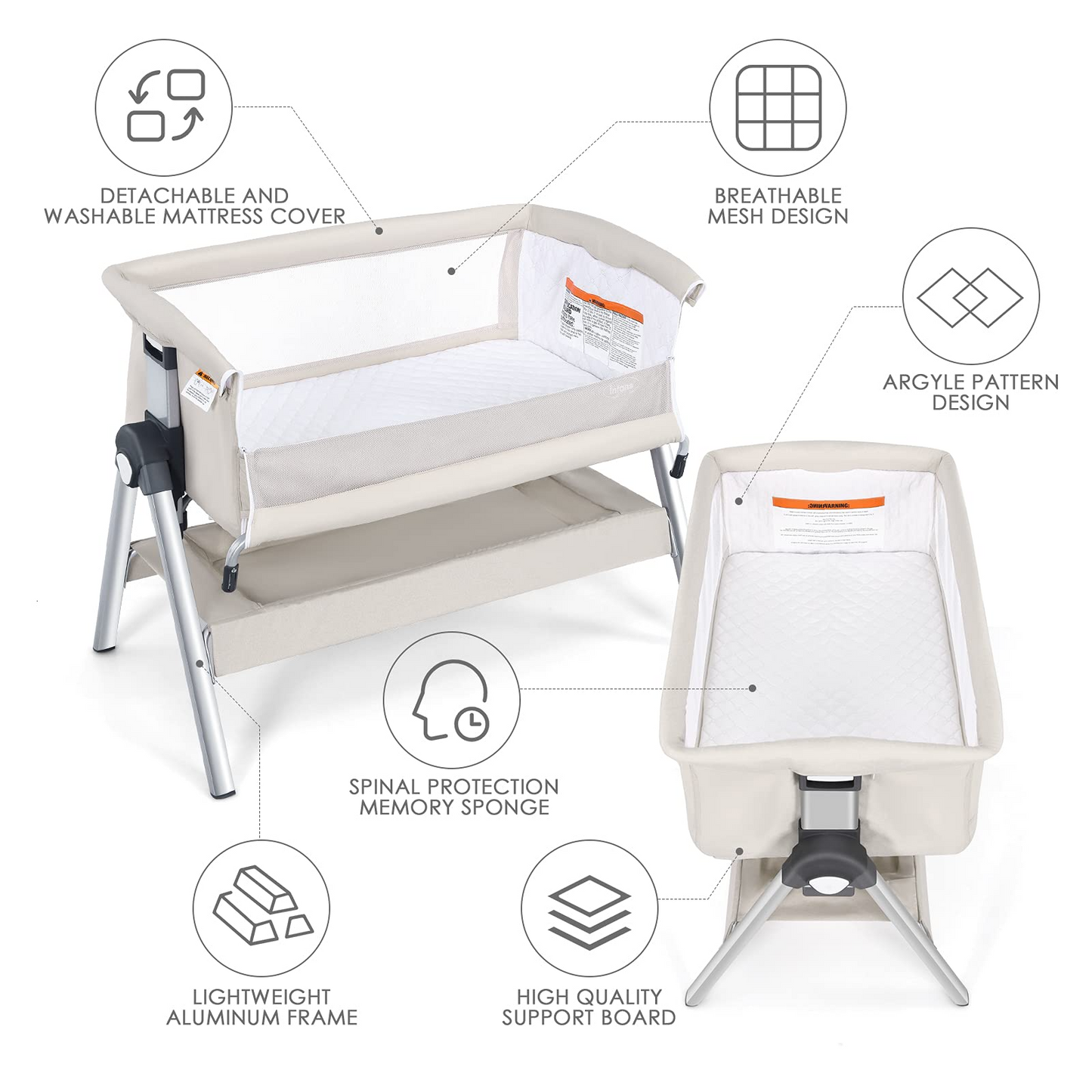 Baby Bassinet Bedside Sleeper with Spine Protecting Support OLAKIDS