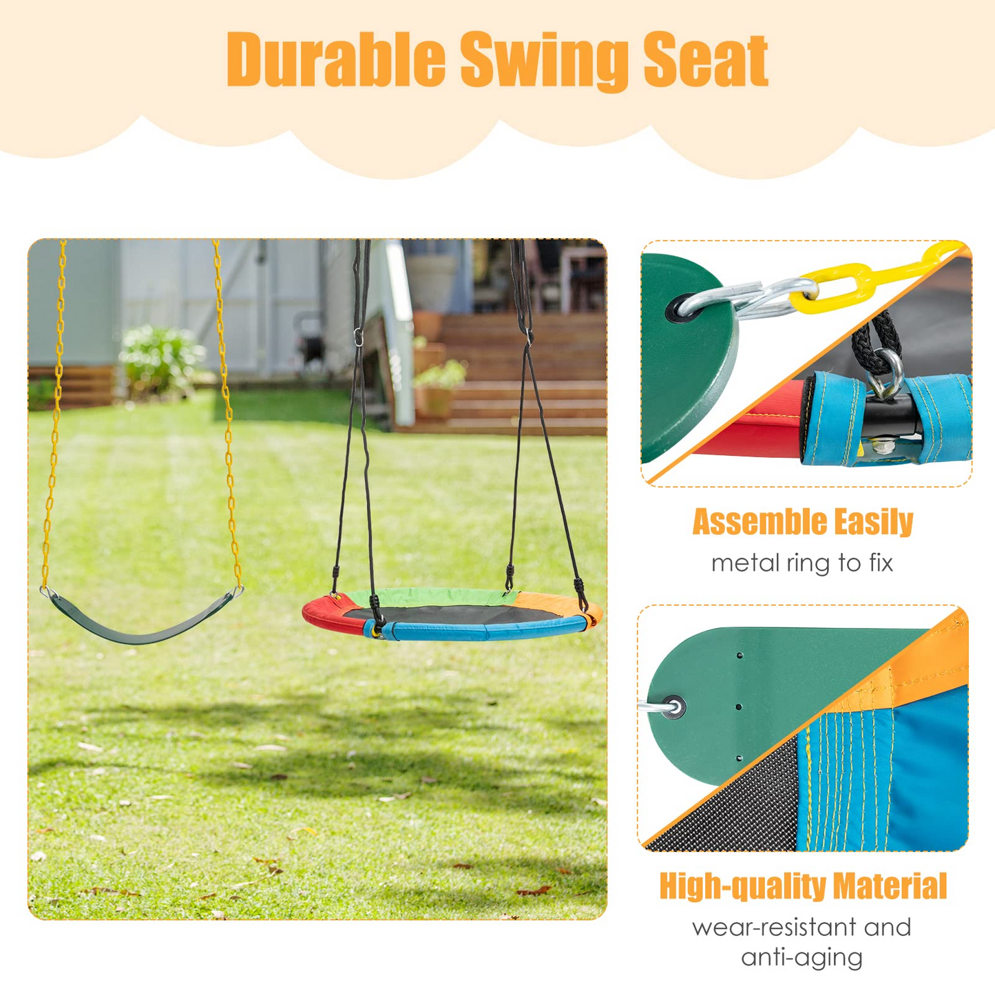 Kids Toddler Toy Adjustable Saucer Swing and Heavy Duty Belt Swing Seat for Indoor Outdoor Activity OLAKIDS