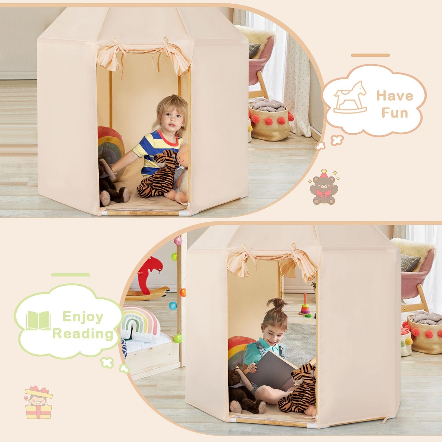 OLAKIDS Kids Play Tent with Washable Mat, Anti-Trip Large Playhouse Toys with 2 Doors