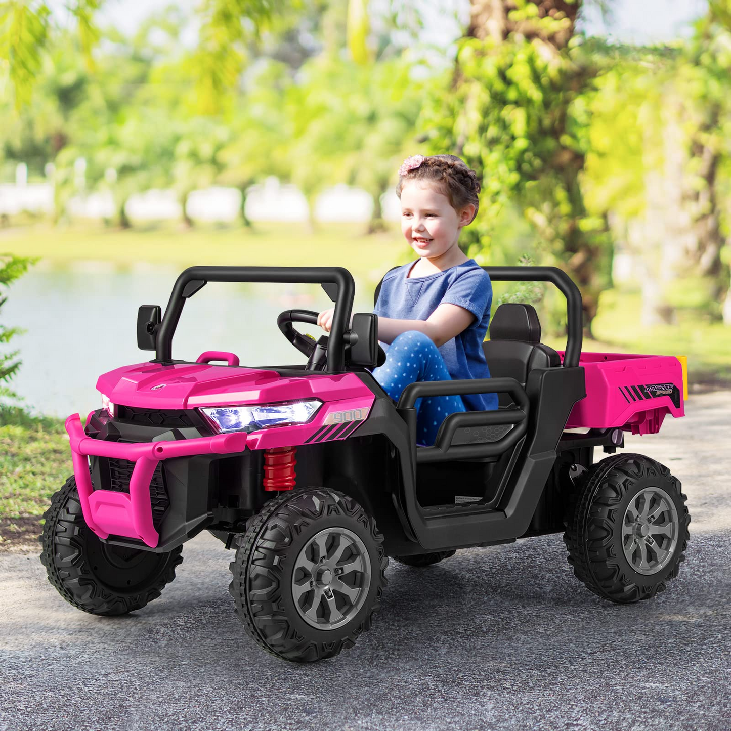 12V Electric Vehicle Dump Truck with Remote Control, Dump Bed and Extra Shovel OLAKIDS