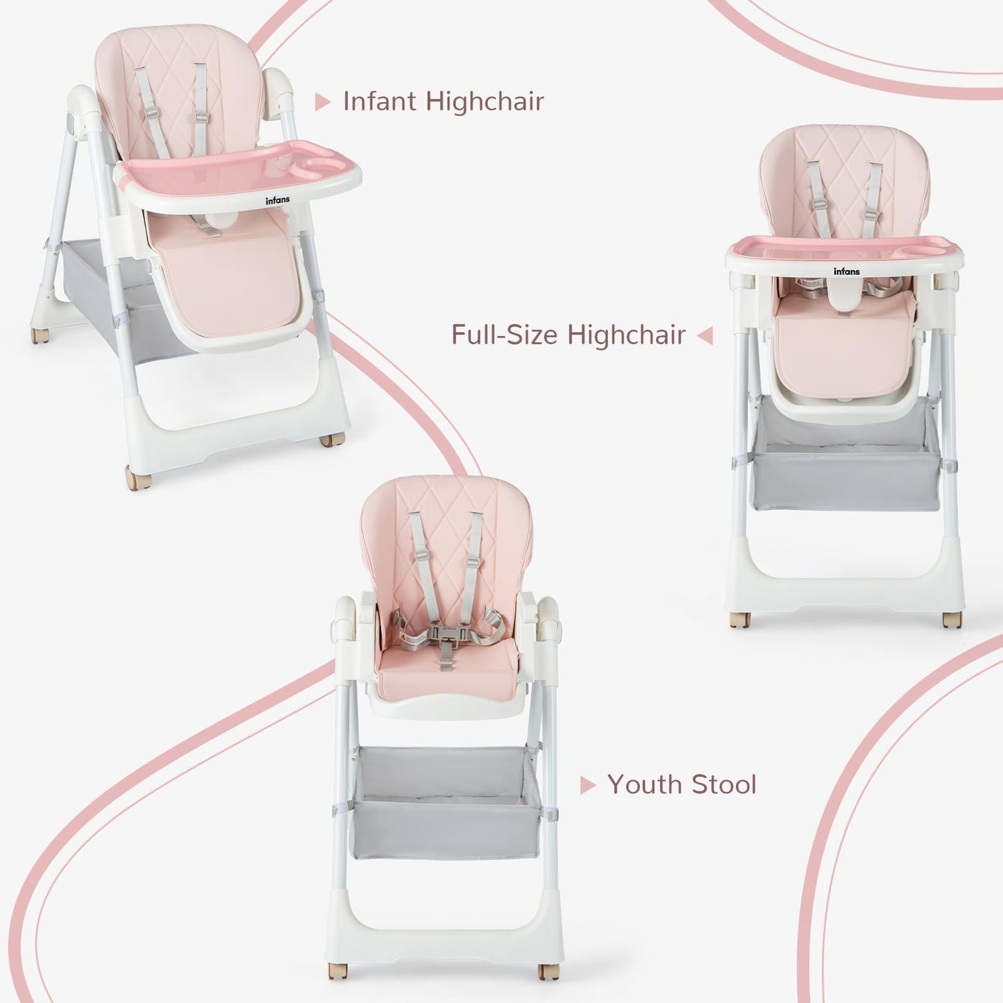 OLAKIDS Baby High Chair, Quick Folding Portable Highchair for Toddlers with Large Storage Basket