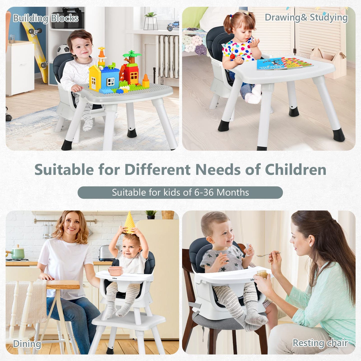 OLAKIDS 8 in 1 Baby High Chair, Convertible Highchair for Babies and Toddlers, Infant Dining Booster Seat