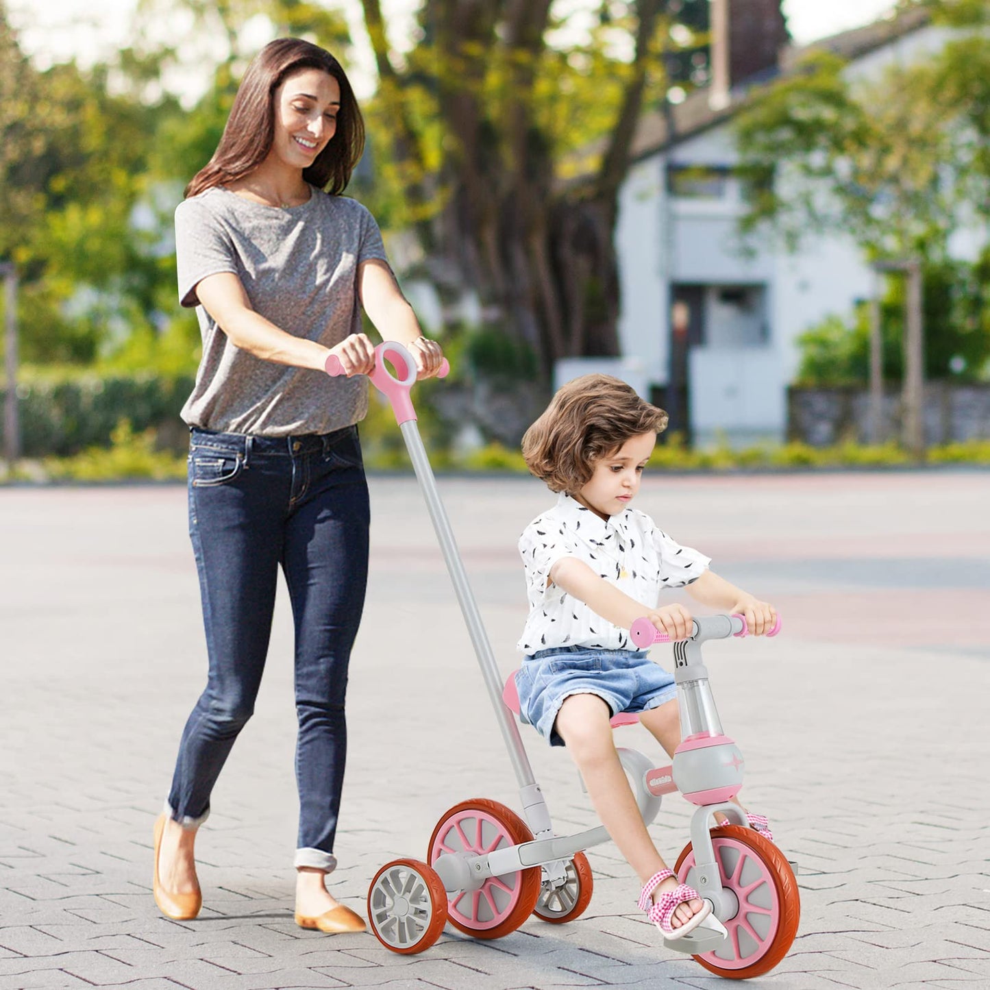 Toddler Tricycle, 5 in 1 Kids Trike for Age 2-4 with Push Handle, Baby Bike with Adjustable Seat and Handle