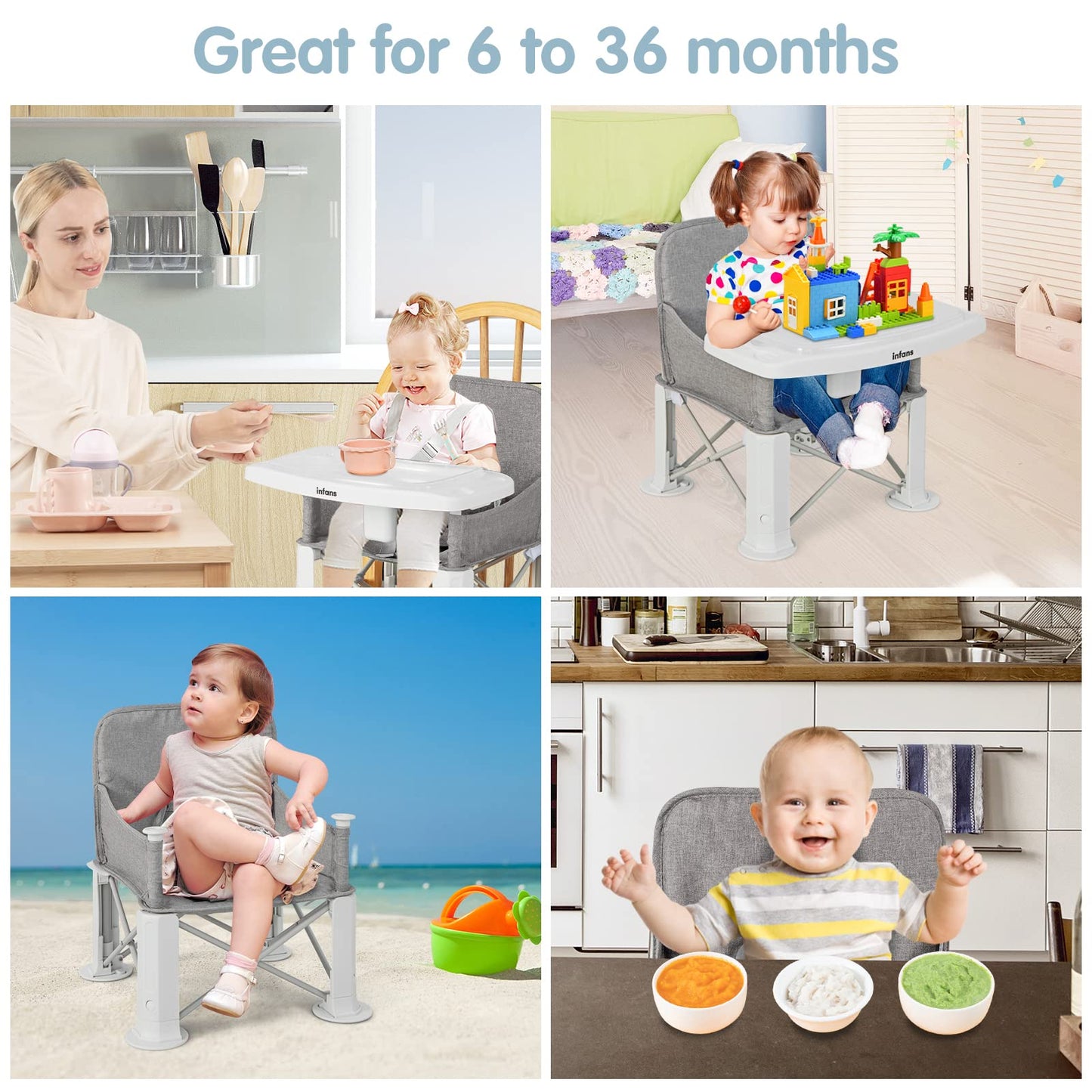 OLAKIDS Baby Travel Booster Seat, Folding Portable Sit Up Chair for Dining Table