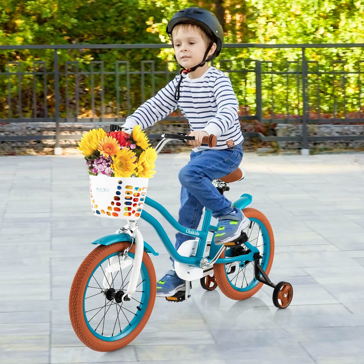 OLAKIDS Kids Bike for Girls, 12 14 16 Inch Children's Bicycle with Removable Basket and Training Wheels, Safety Bell