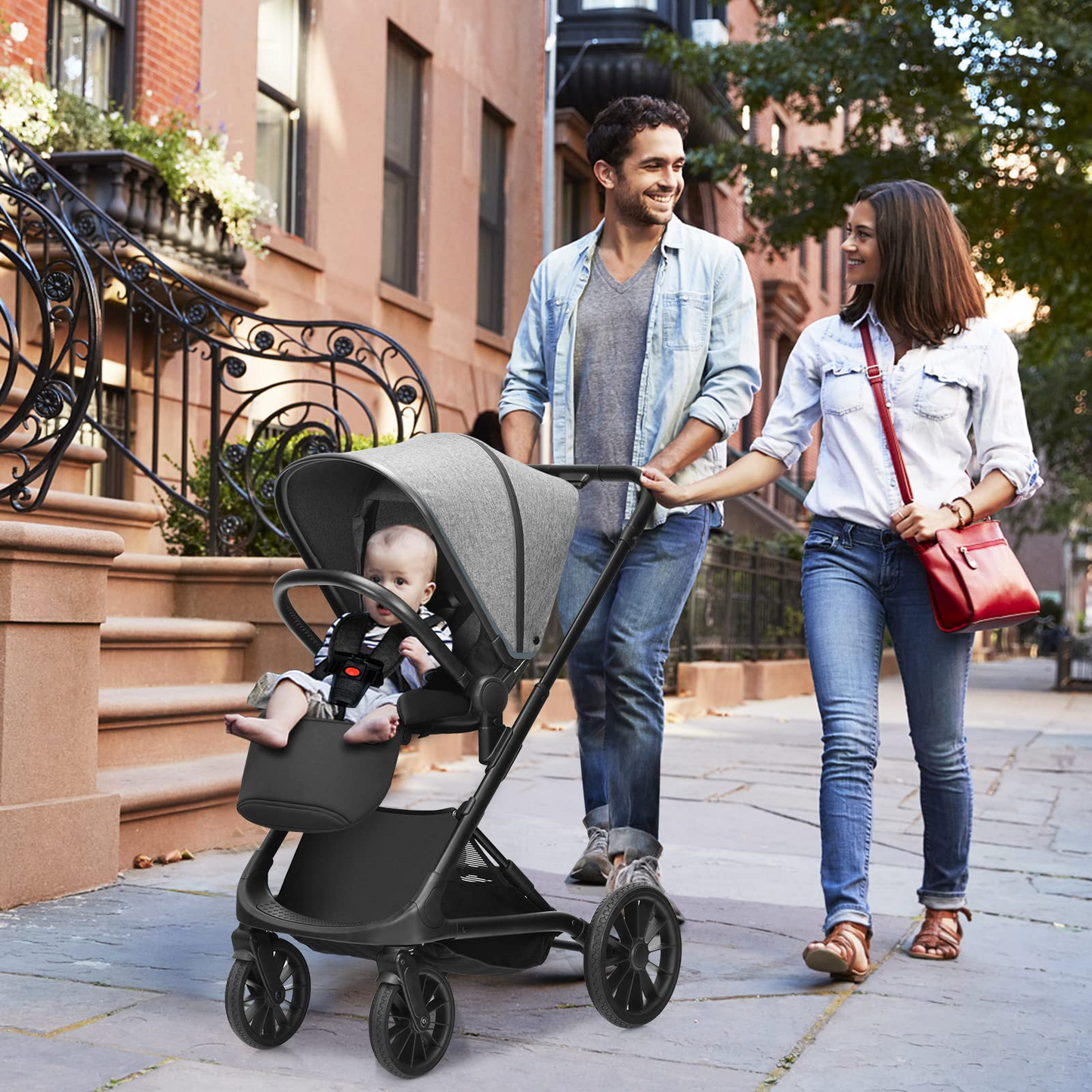 2-in-1 Reversible Bassinet Pushchair Pram High Landscape Baby Stroller OLAKIDS