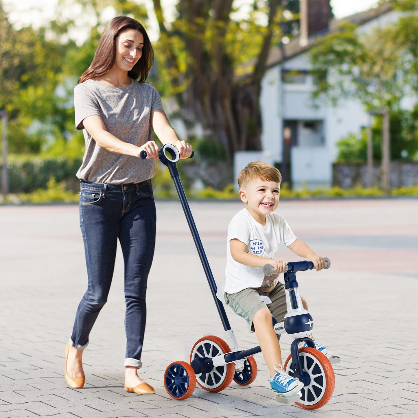 Toddler Tricycle, 5 in 1 Kids Trike for Age 2-4 with Push Handle, Baby Bike with Adjustable Seat and Handle