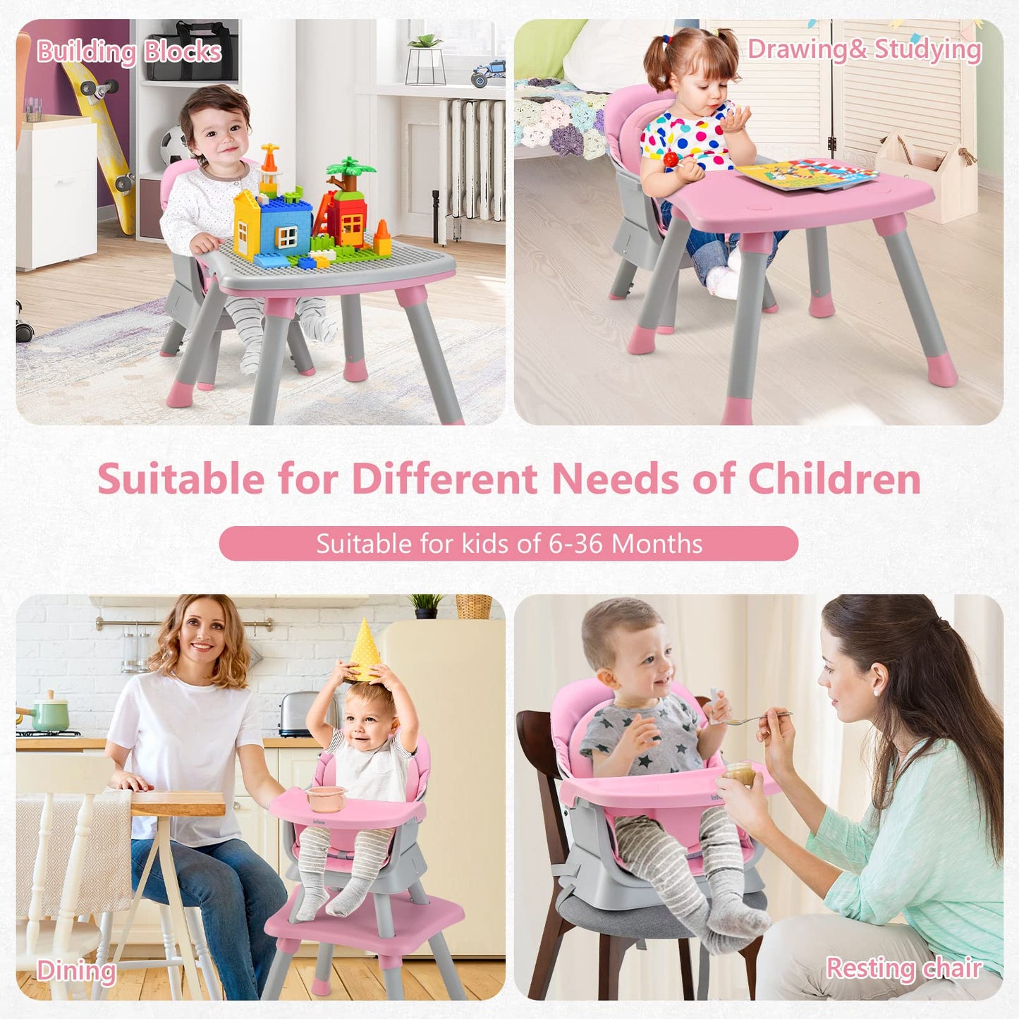OLAKIDS 8 in 1 Baby High Chair, Convertible Highchair for Babies and Toddlers, Infant Dining Booster Seat
