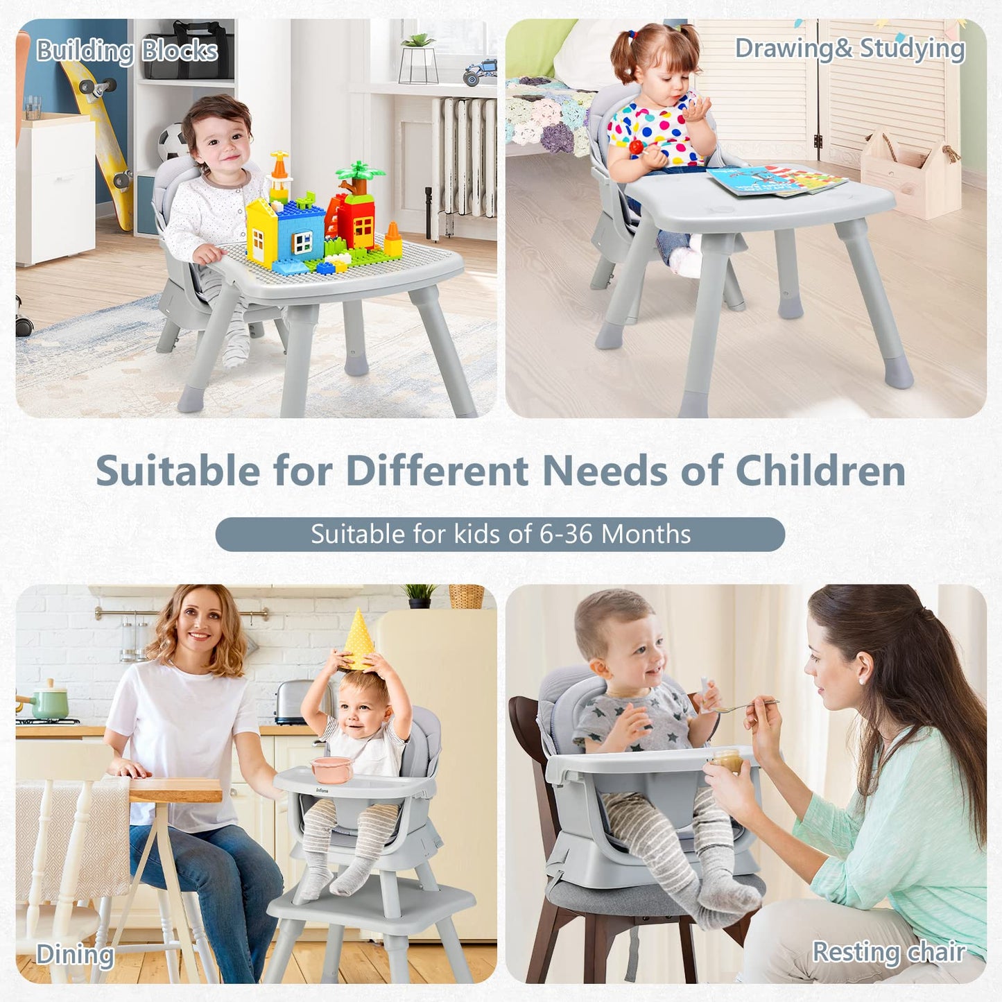 OLAKIDS 8 in 1 Baby High Chair, Convertible Highchair for Babies and Toddlers, Infant Dining Booster Seat